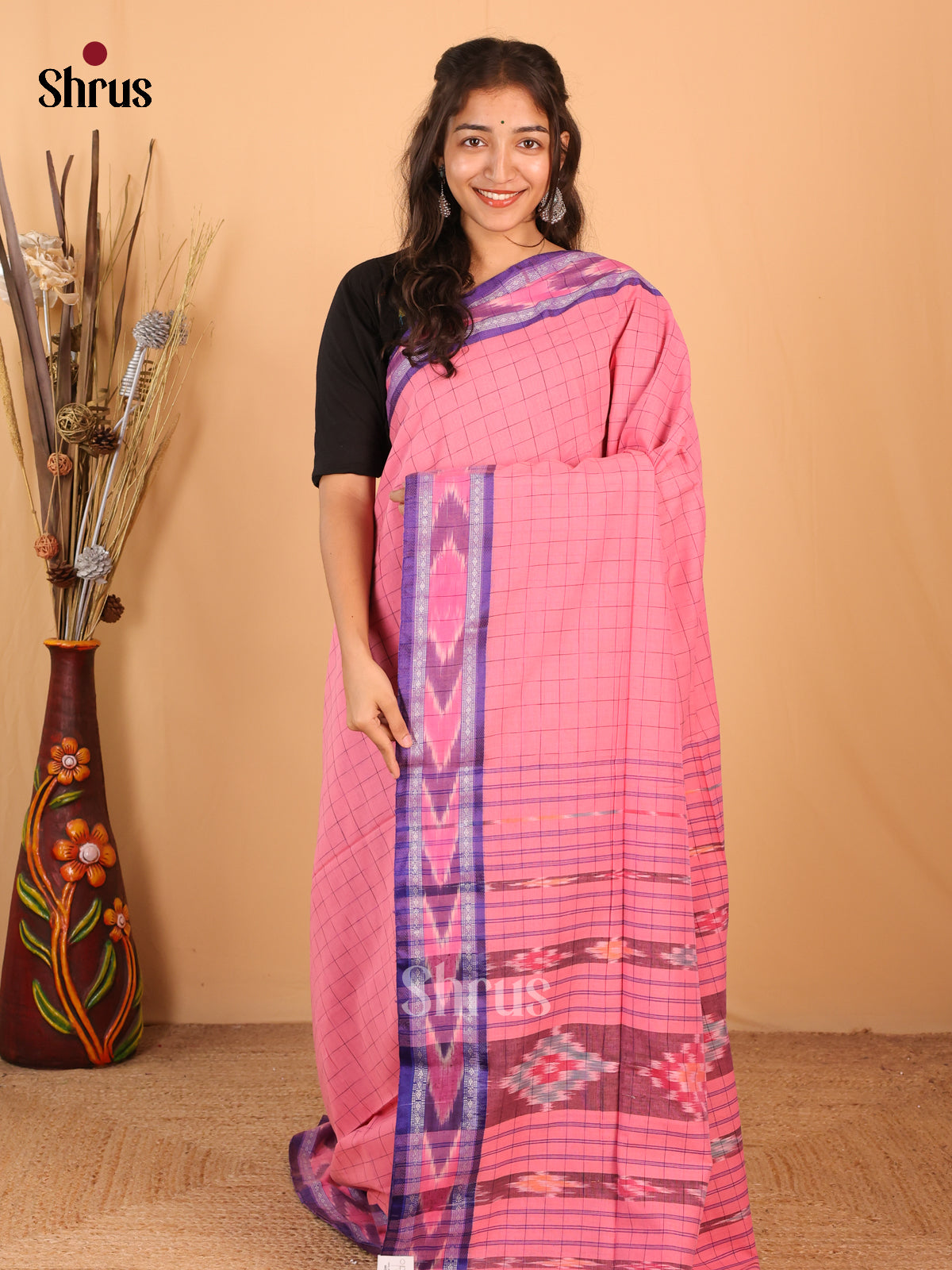Pink & Purple - Bengal cotton Saree - Shop on Shrus.com