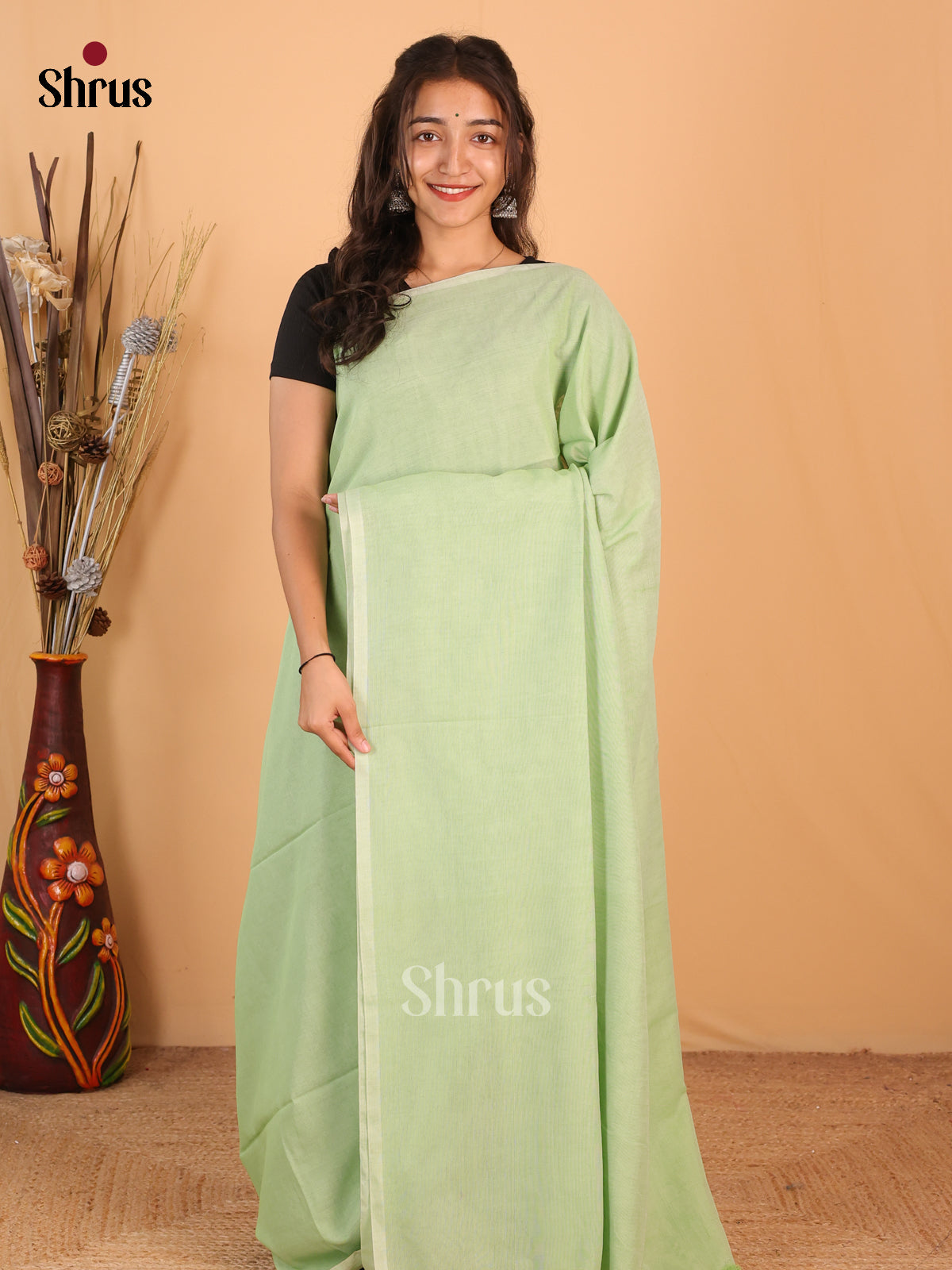 Pastel Green & Lavender - Bengal cotton Saree - Shop on Shrus.com
