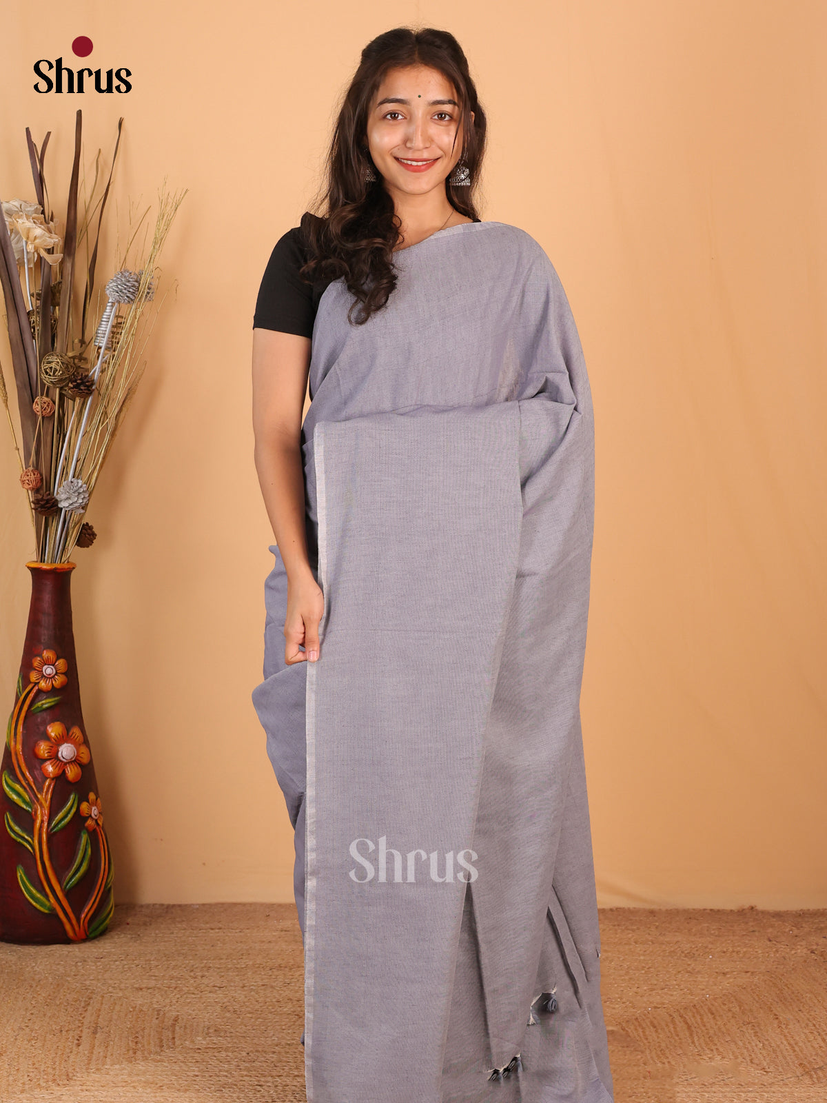 Grey & Green - Bengal cotton Saree - Shop on Shrus.com