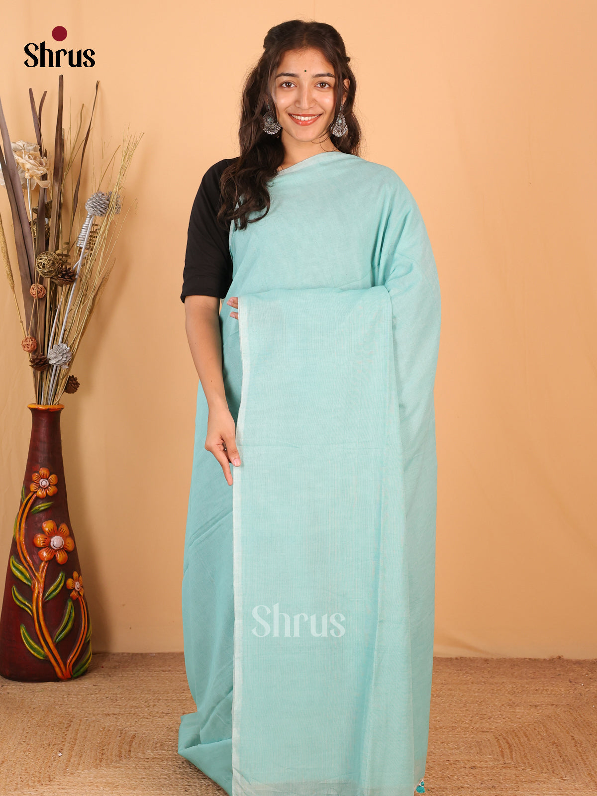 Pastel Blue & Pink - Bengal cotton Saree - Shop on Shrus.com