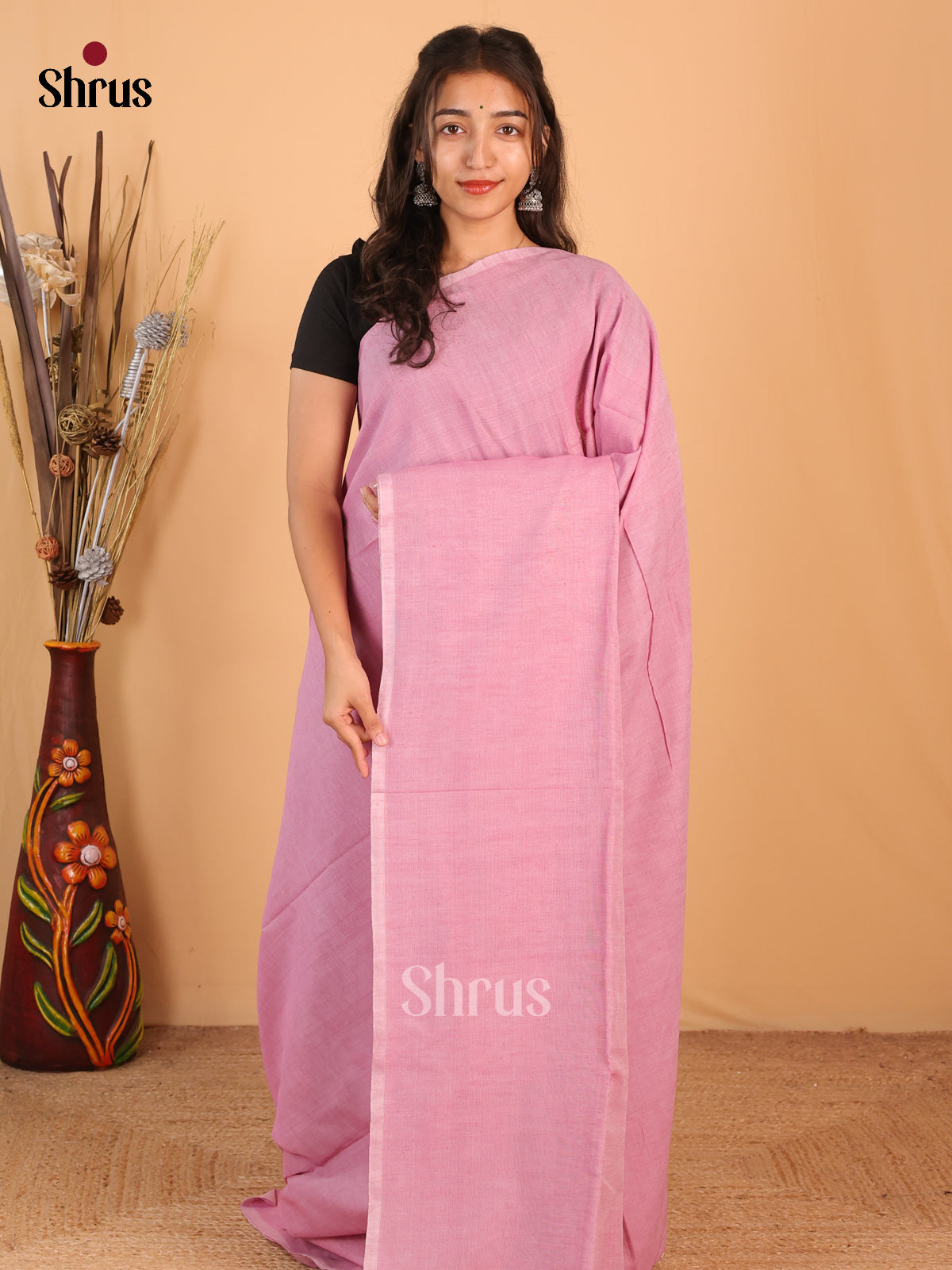 Pink & Blue - Bengal cotton Saree - Shop on Shrus.com