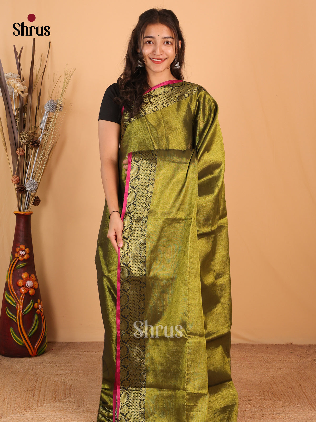 Mehandi Green- Bengal cotton Saree - Shop on Shrus.com