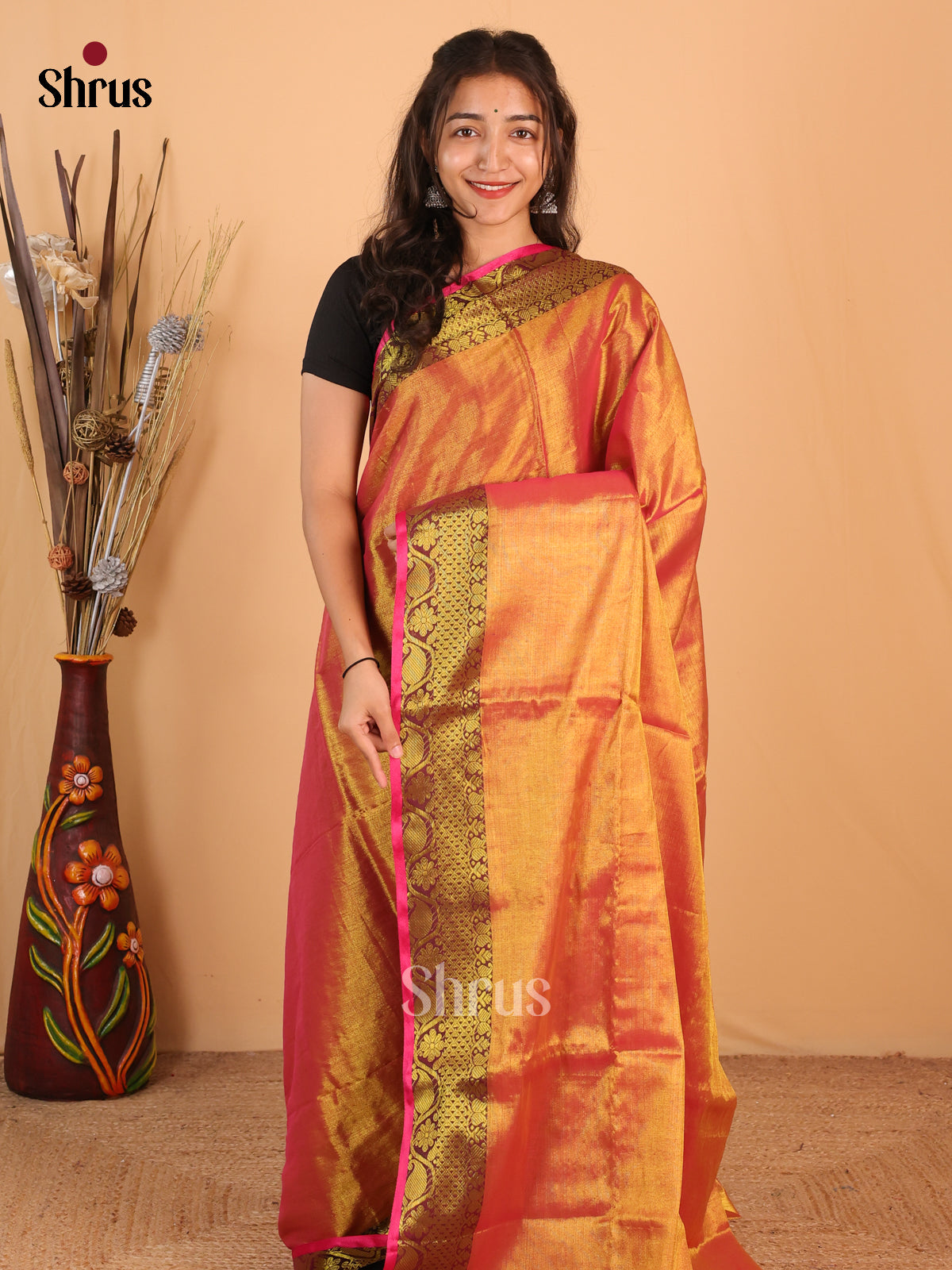Orange - Bengal cotton Saree - Shop on Shrus.com