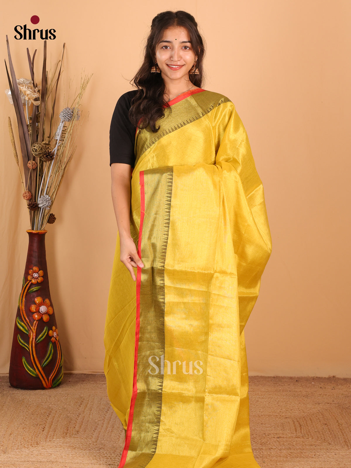 Yellow - Bengal cotton Saree - Shop on Shrus.com