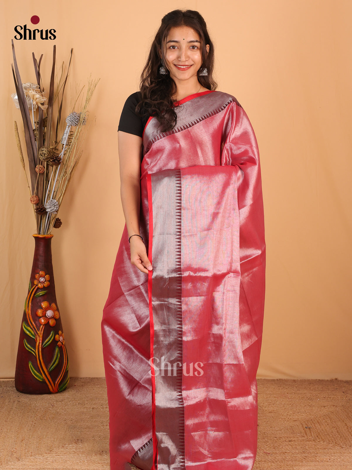 Red & Maroon - Bengal cotton Saree - Shop on Shrus.com