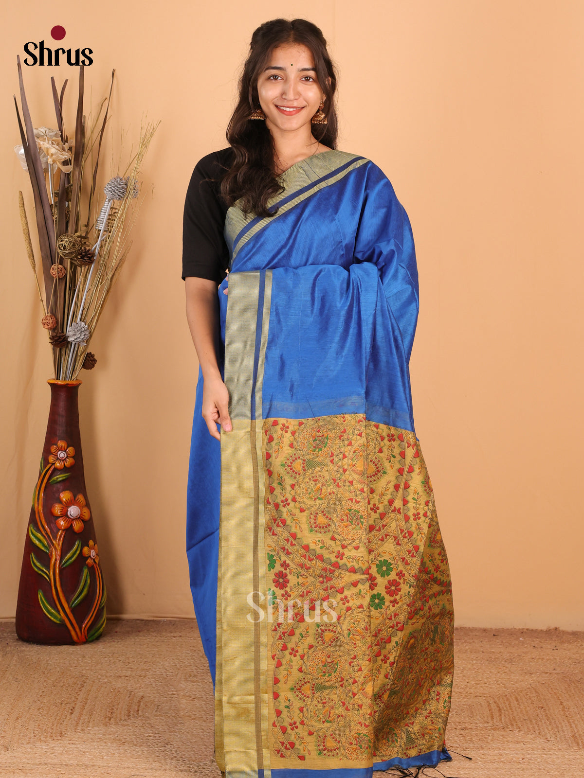 Blue & Beige - Bengal cotton Saree - Shop on Shrus.com