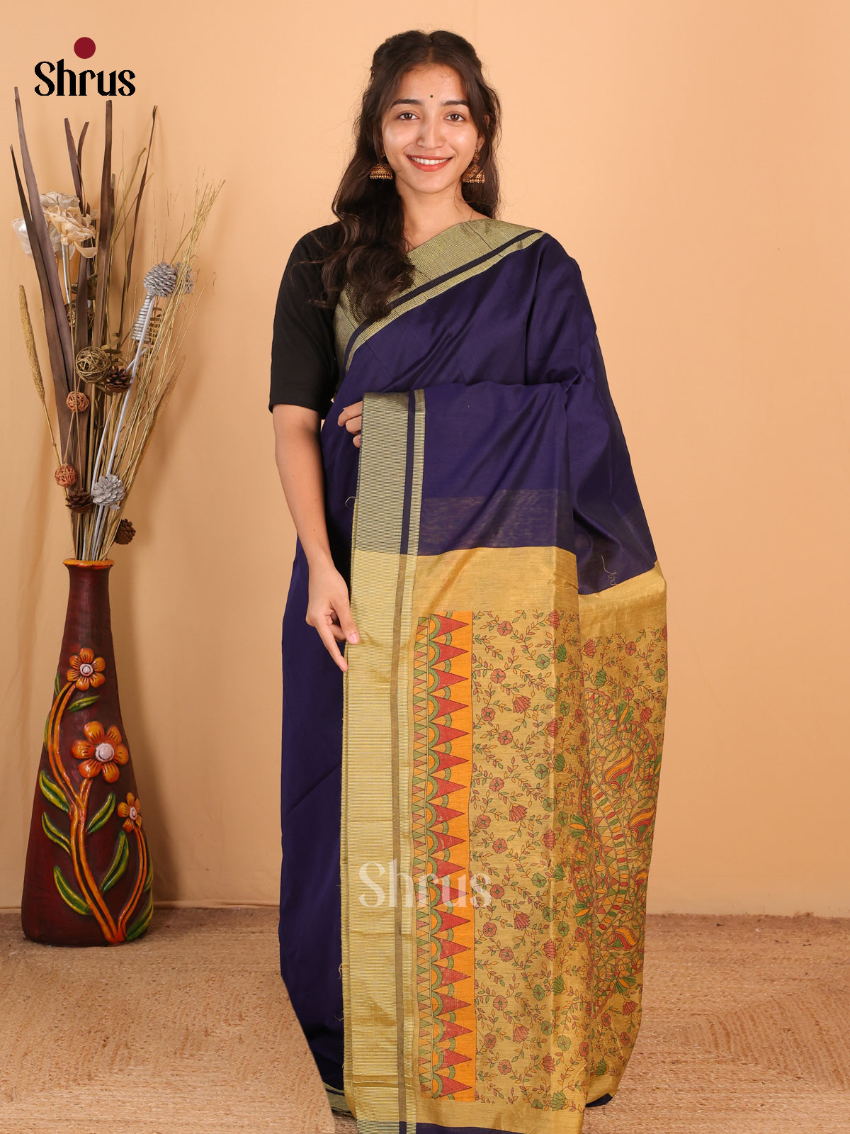 Violet & Beige - Bengal cotton Saree - Shop on Shrus.com