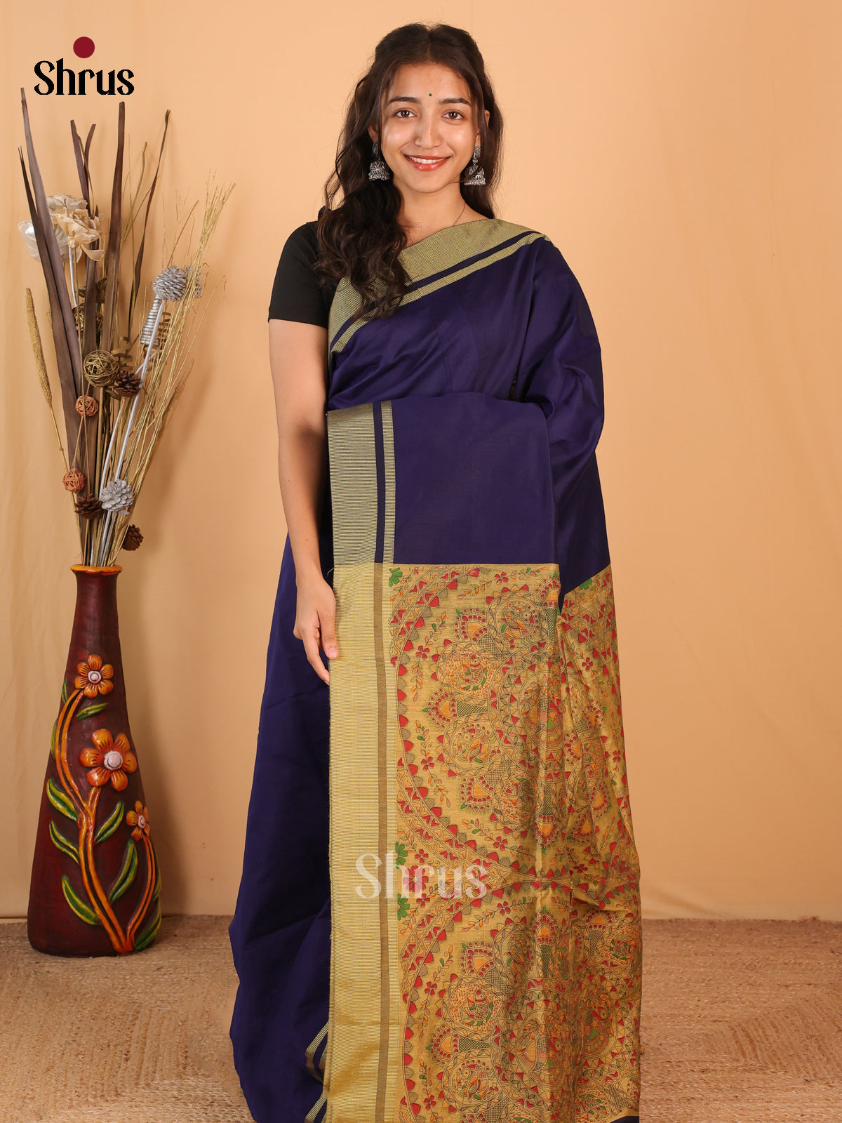 Violet & Beige - Bengal cotton Saree - Shop on Shrus.com