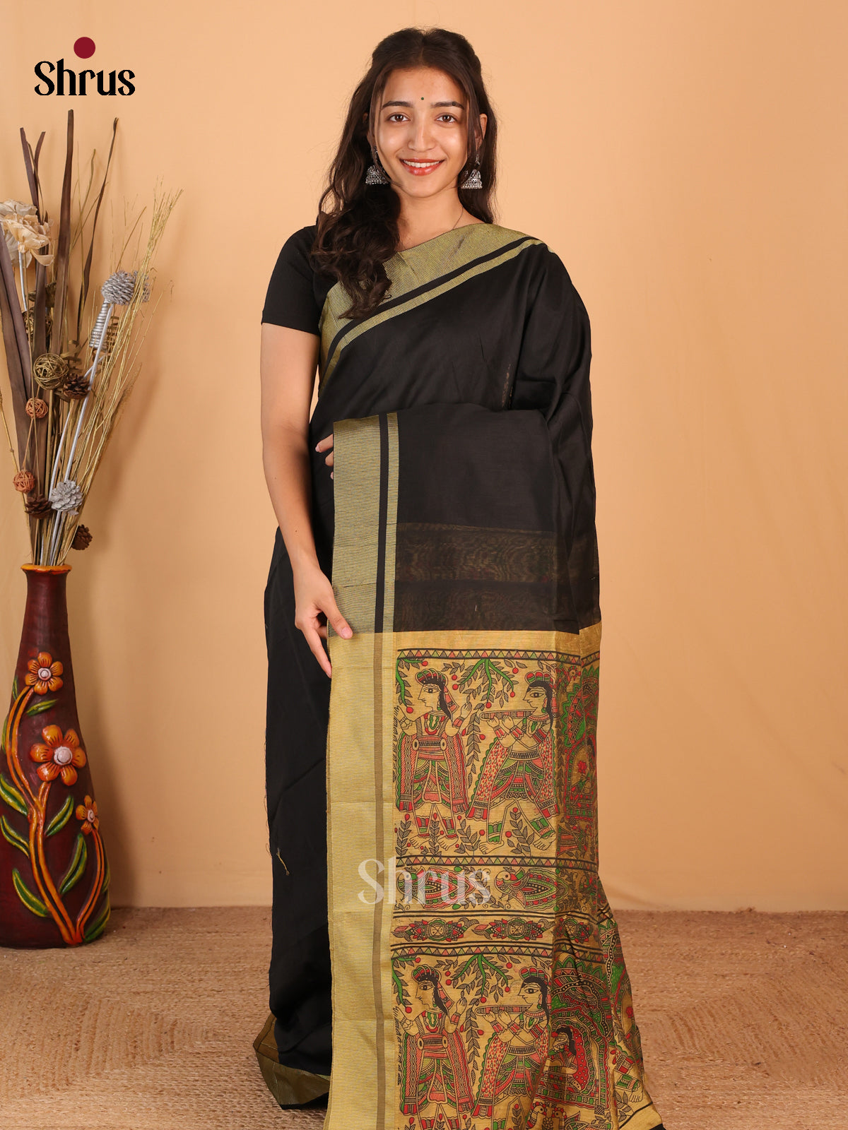 Black & Beige - Bengal cotton Saree - Shop on Shrus.com