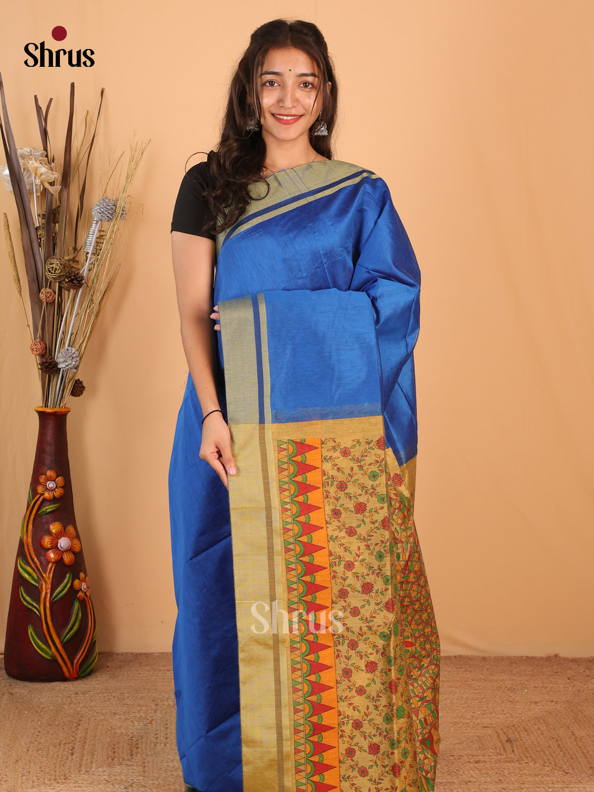 Blue & Beige - Bengal cotton Saree - Shop on Shrus.com