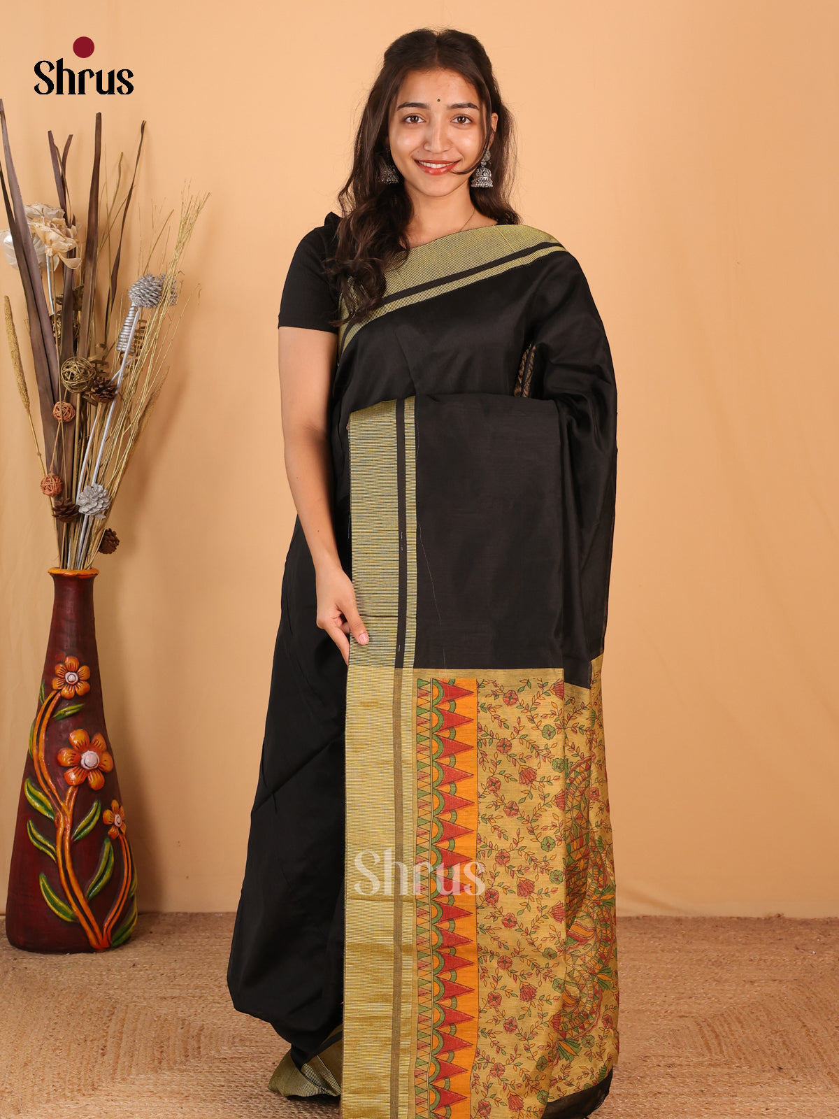 Black & Beige - Bengal cotton Saree - Shop on Shrus.com