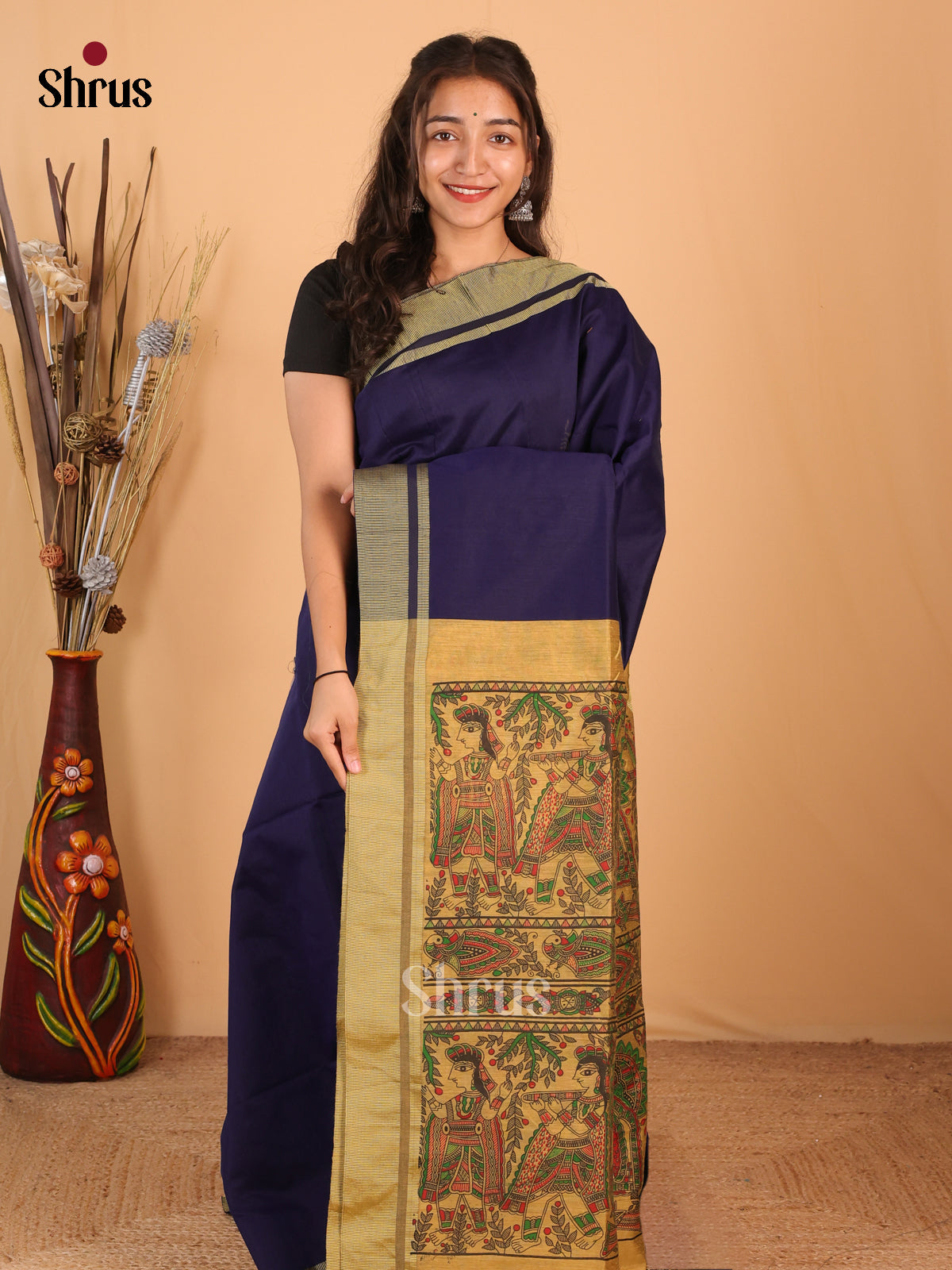 Violet & Beige- Bengal cotton Saree - Shop on Shrus.com