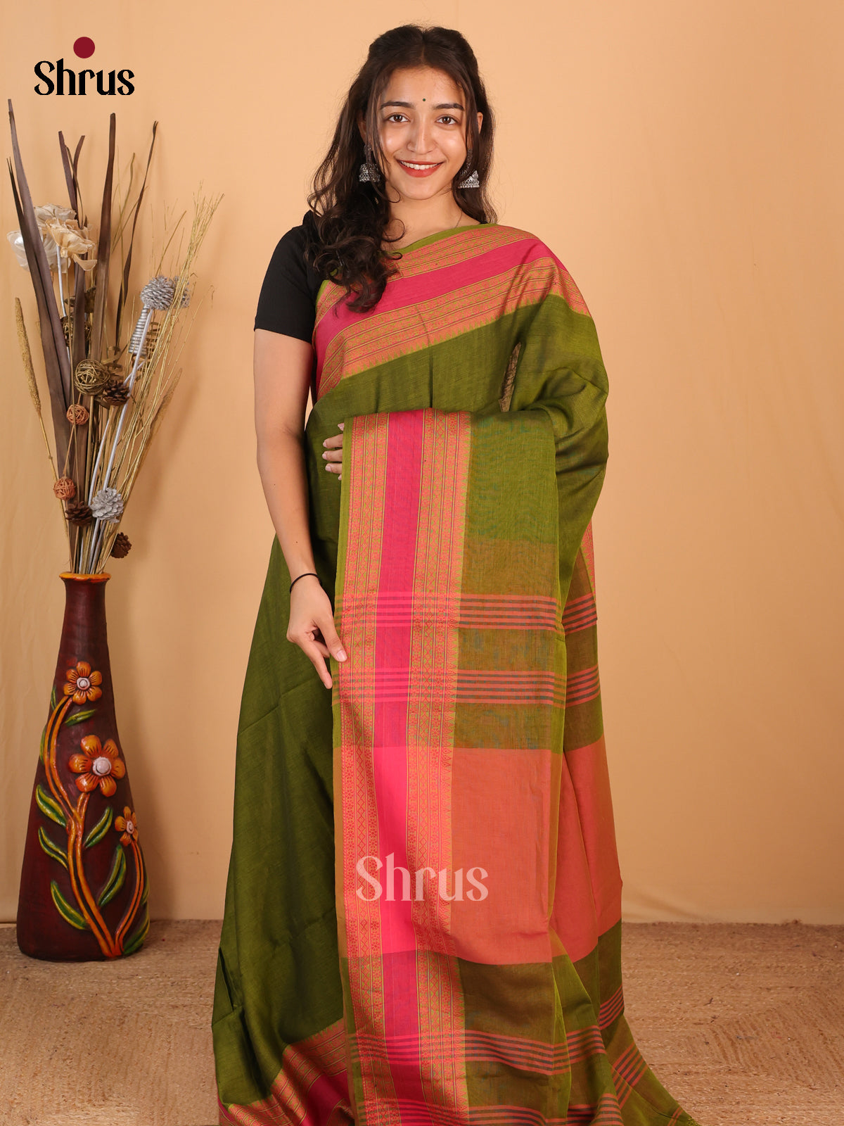 Green & Brick - Bengal cotton Saree - Shop on Shrus.com