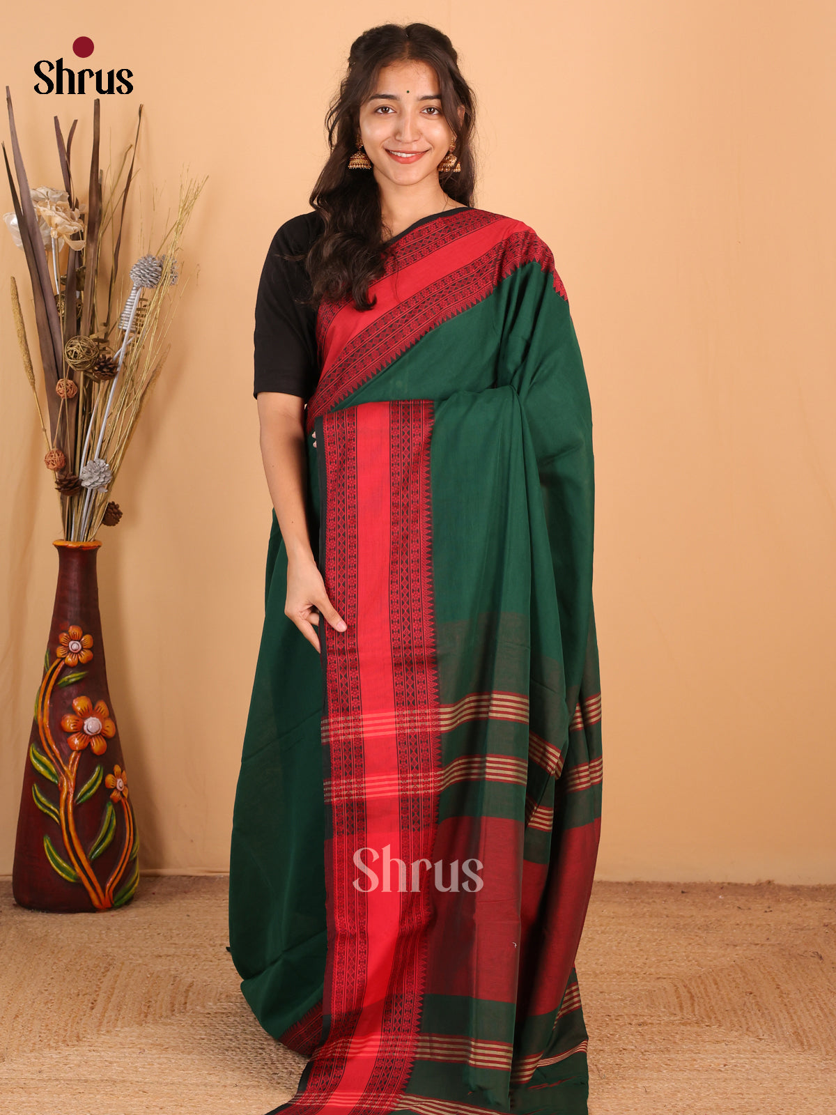 Green & Maroon - Bengal cotton Saree - Shop on Shrus.com