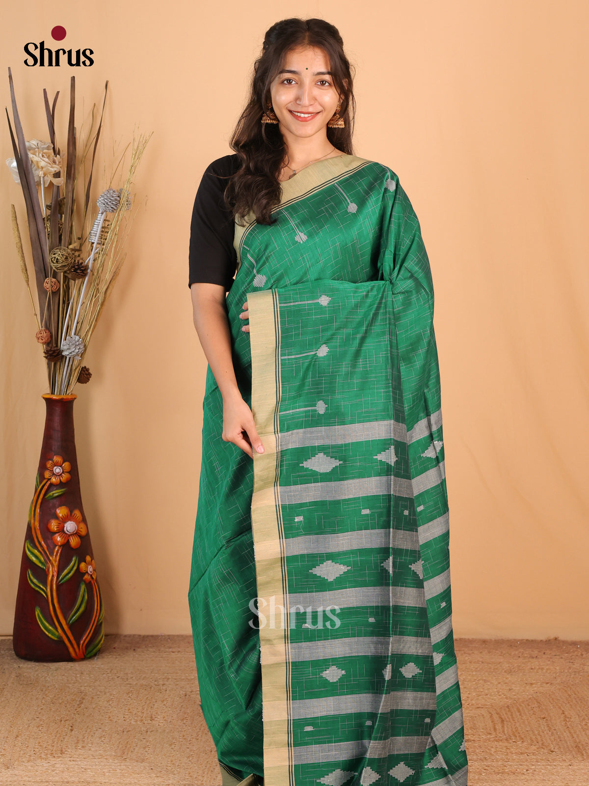 Green - Bengal cotton Saree - Shop on Shrus.com