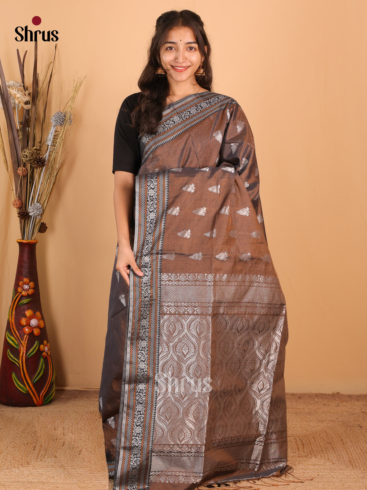 Brown - Bengal cotton Saree - Shop on Shrus.com