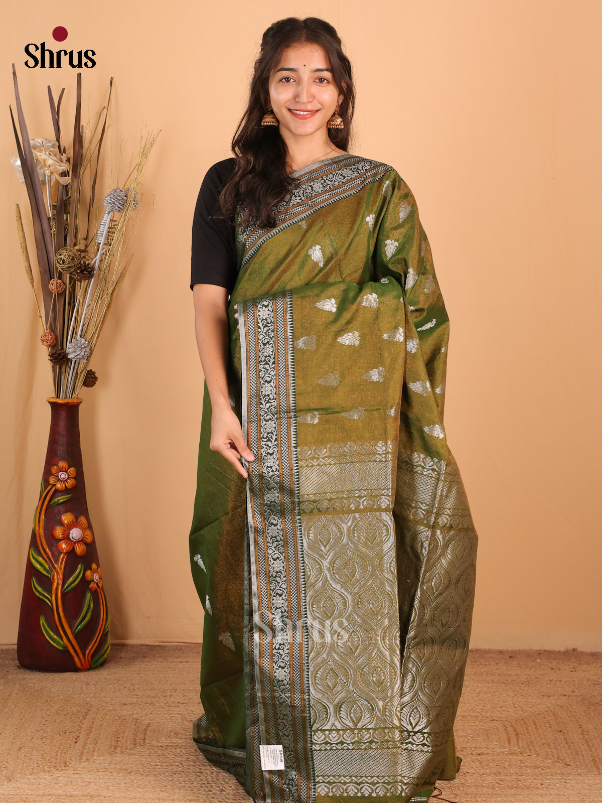 Mehandi Green - Bengal cotton Saree - Shop on Shrus.com
