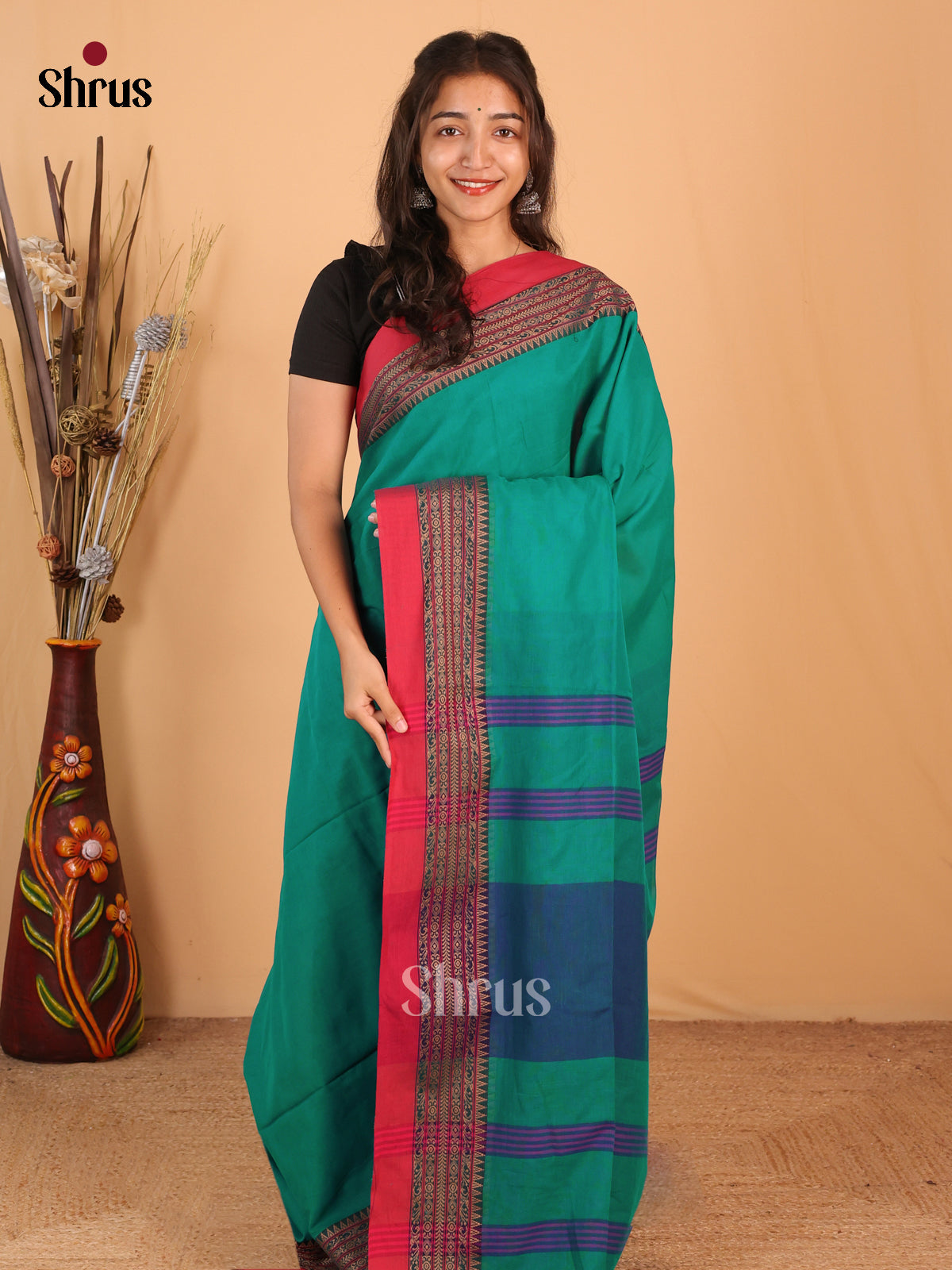 Green & Blue - Bengal cotton Saree - Shop on Shrus.com