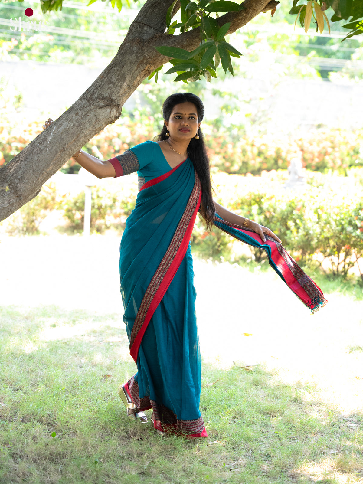Green & Red - Bengal cotton Saree - Shop on Shrus.com