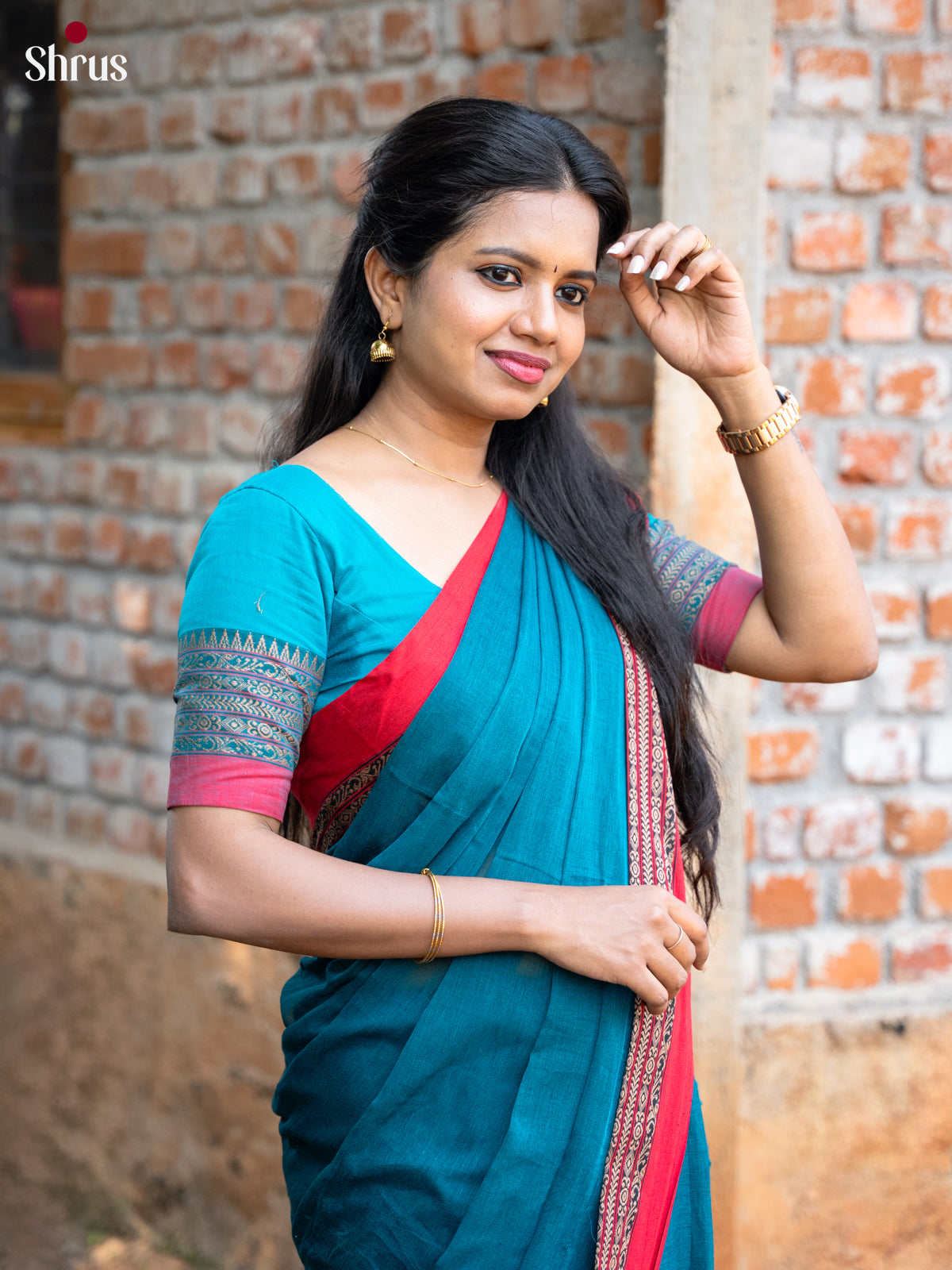 Green & Red - Bengal cotton Saree - Shop on Shrus.com