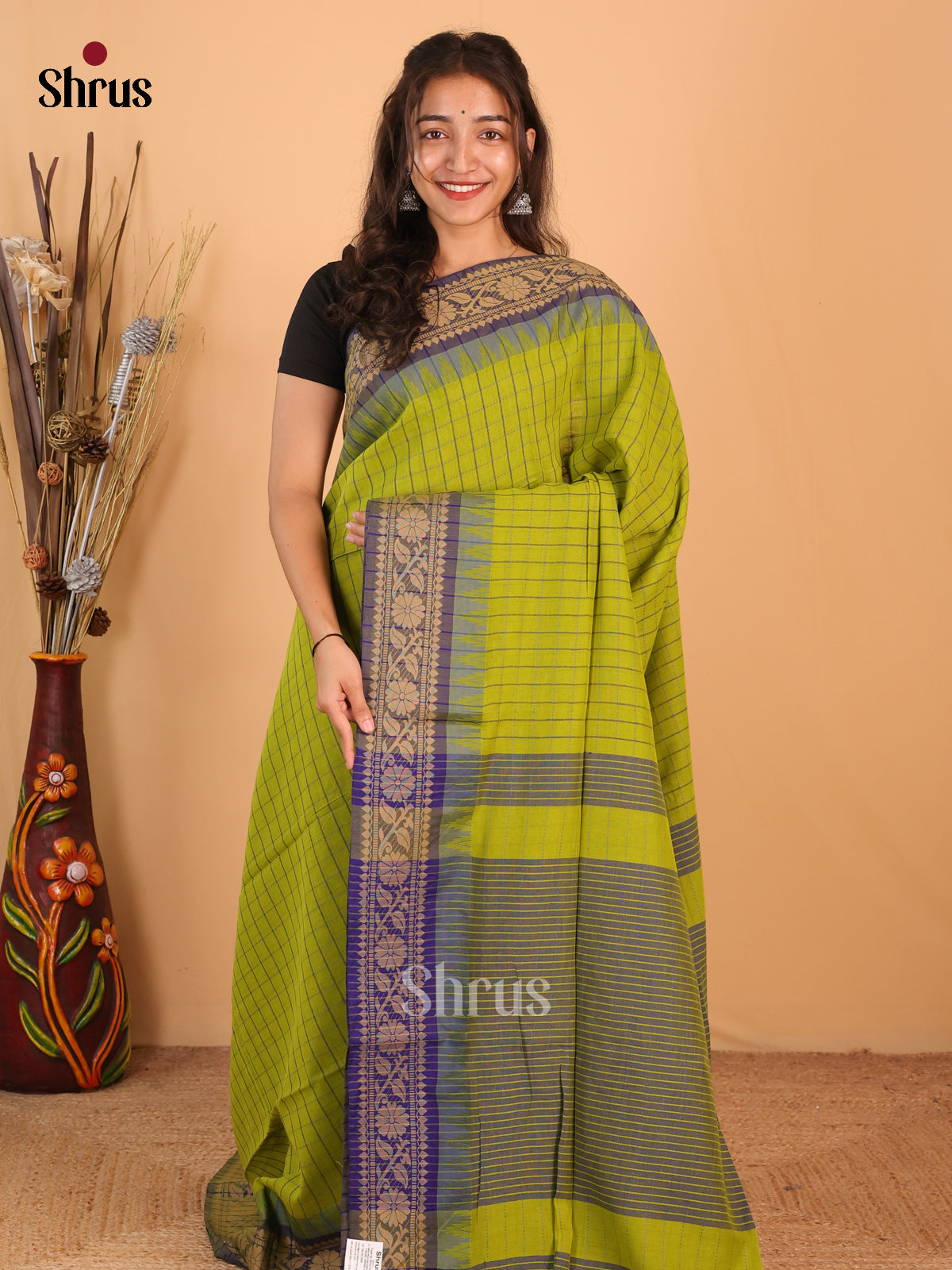 Green & Blue - Bengal cotton Saree - Shop on Shrus.com