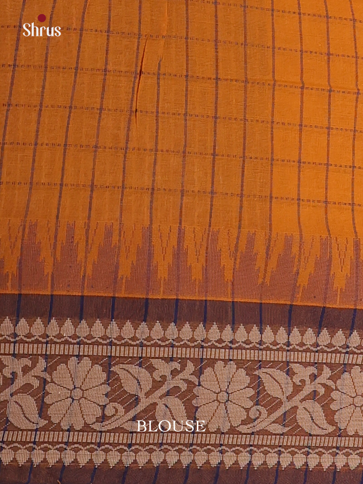 Brick Orange & Blue- Bengal cotton Saree - Shop on Shrus.com