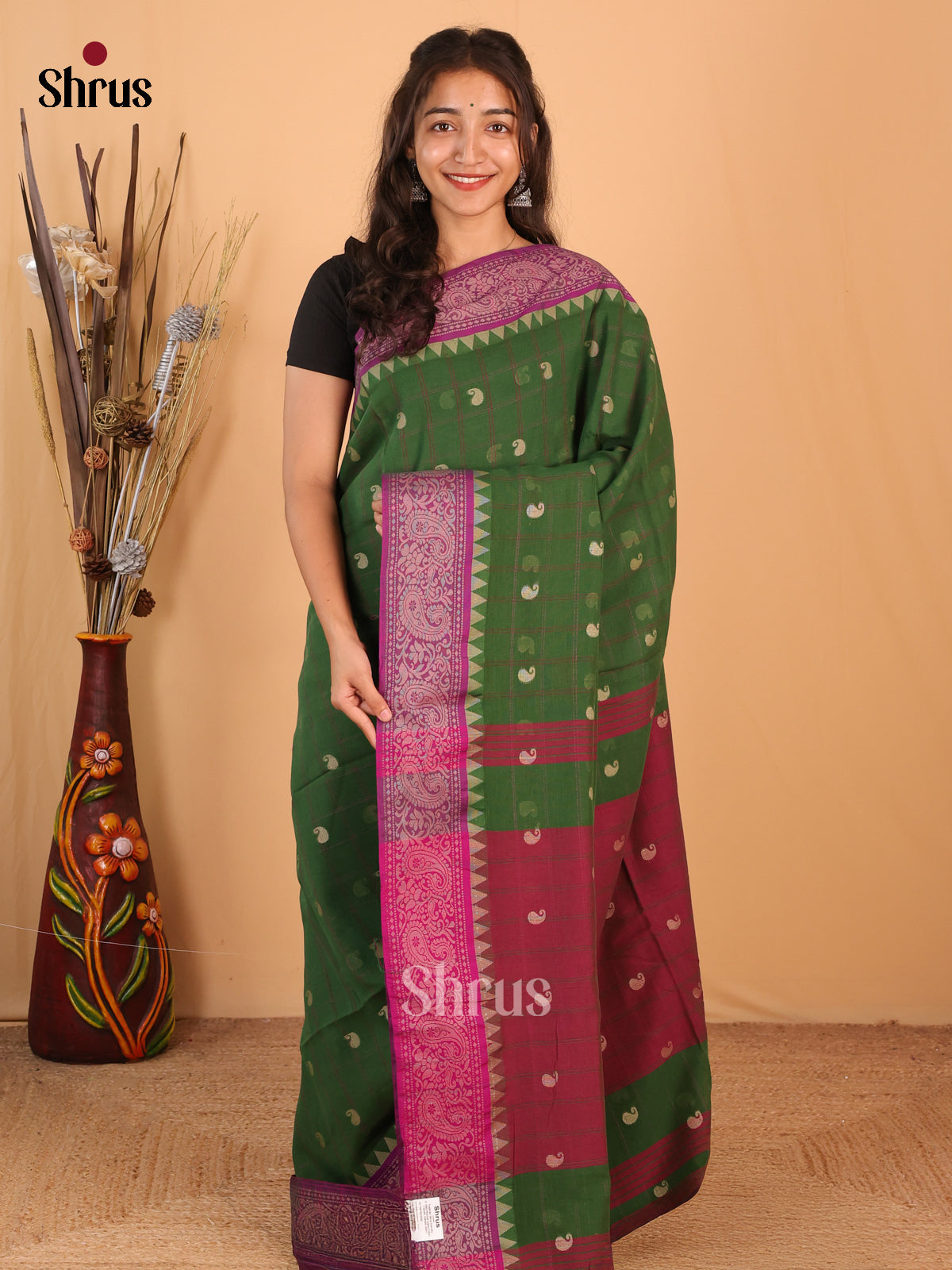 Green & Purple - Bengal cotton Saree - Shop on Shrus.com