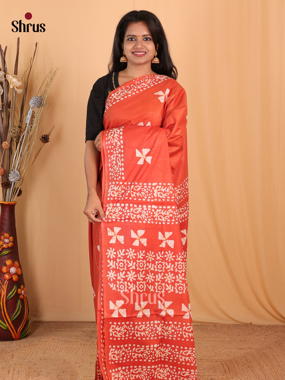 Orange - Bhatik Saree - Shop on Shrus.com
