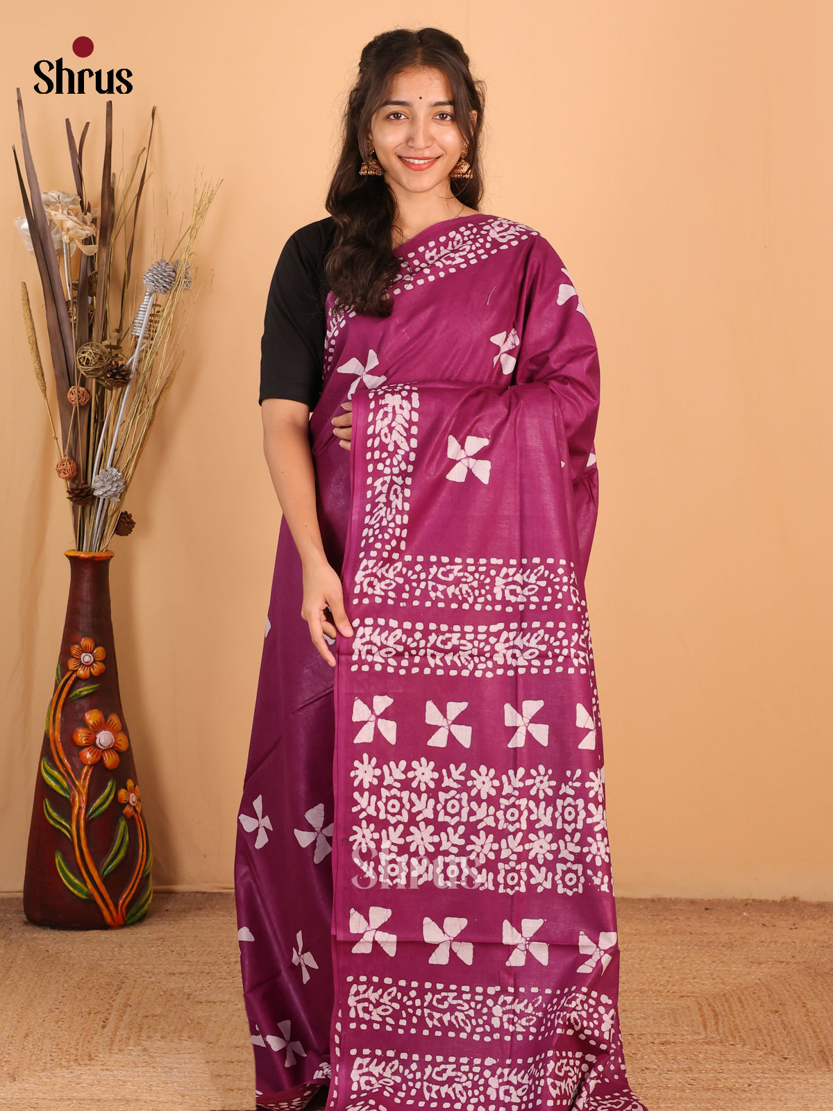 Wine - Bhatik Saree - Shop on Shrus.com