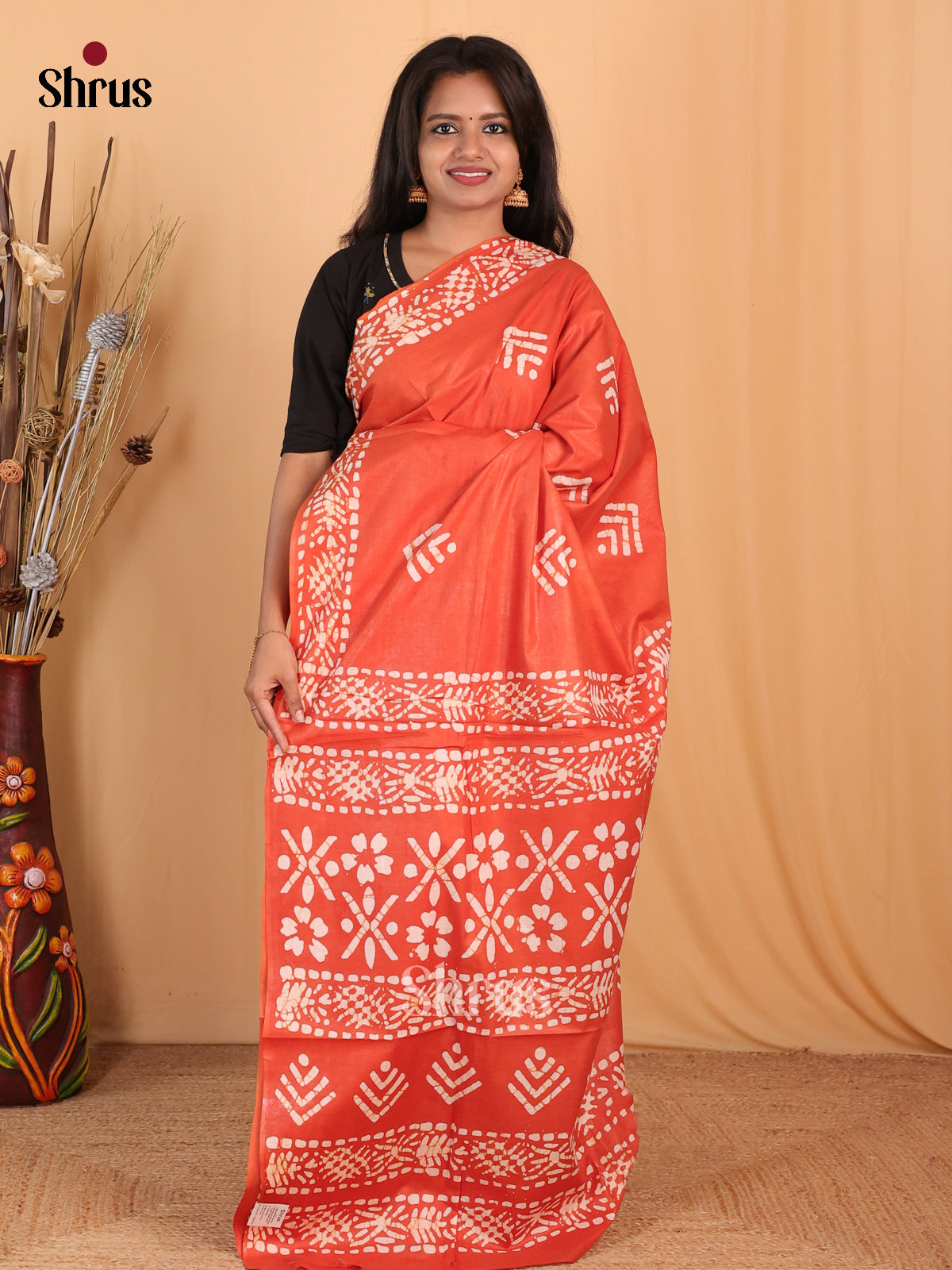Orange - Bhatik Saree - Shop on Shrus.com
