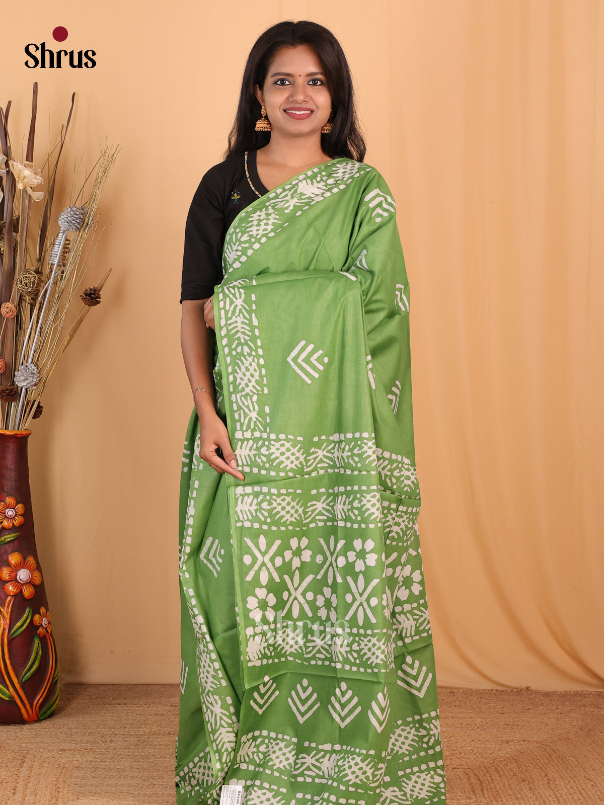 Lite Green - Bhatik Saree - Shop on Shrus.com