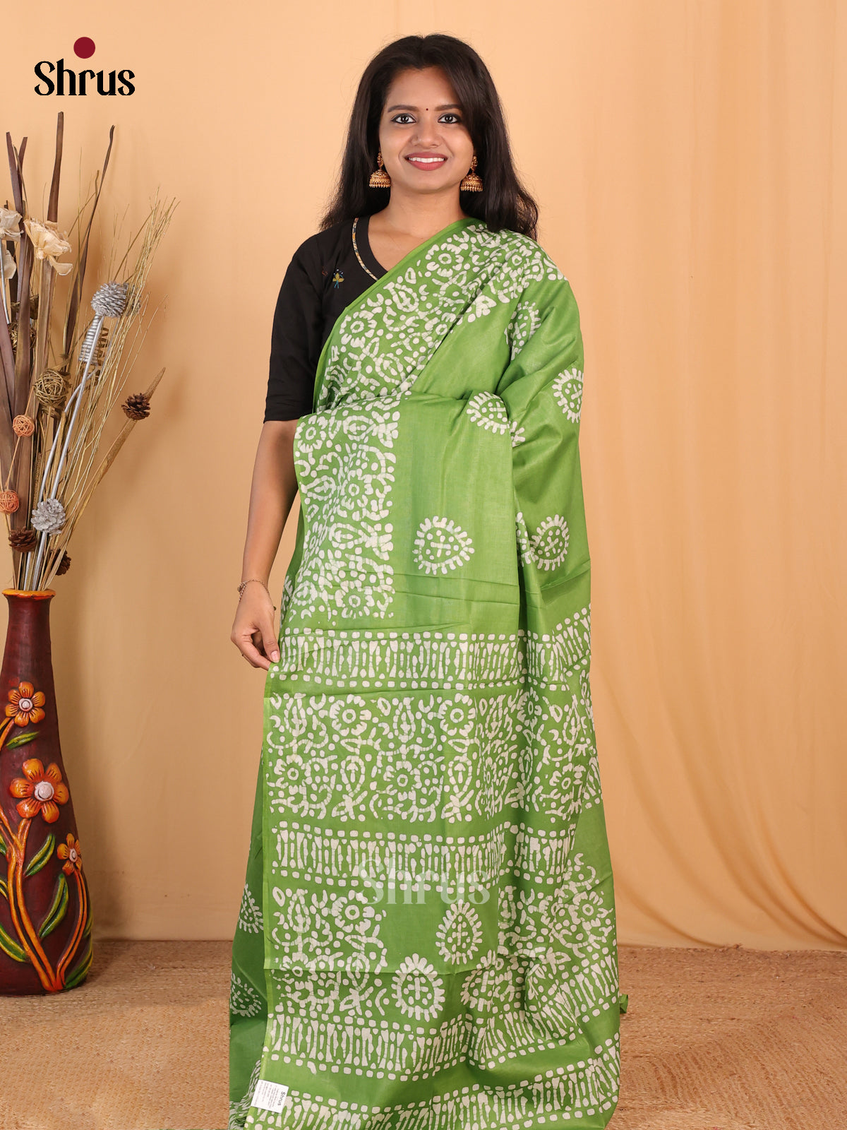 Lite Green - Bhatik Saree - Shop on Shrus.com
