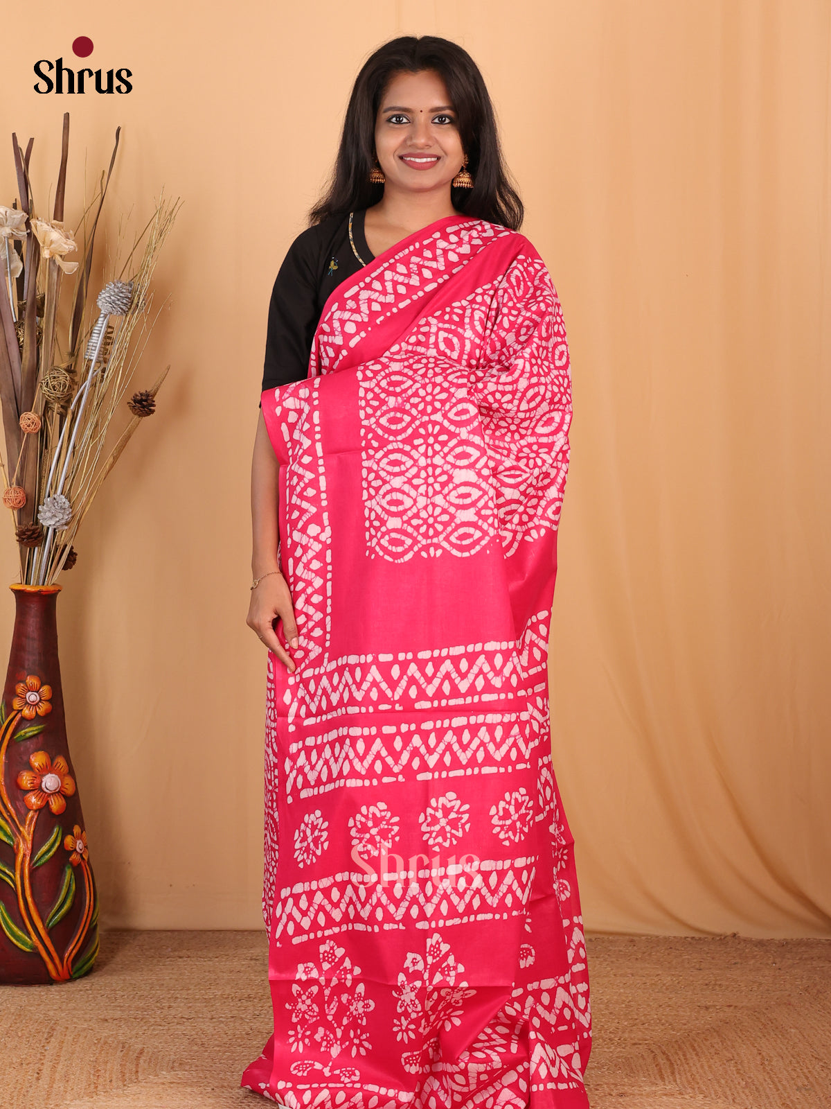 Pink - Bhatik Saree - Shop on Shrus.com