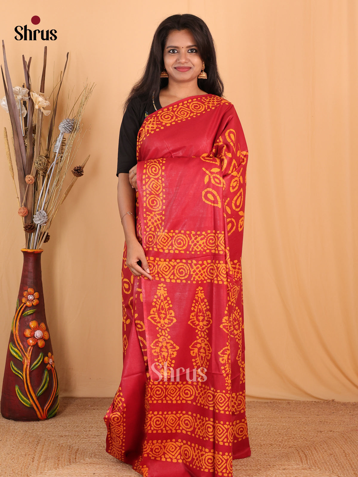 Red & Mustard - Bhatik Saree - Shop on Shrus.com