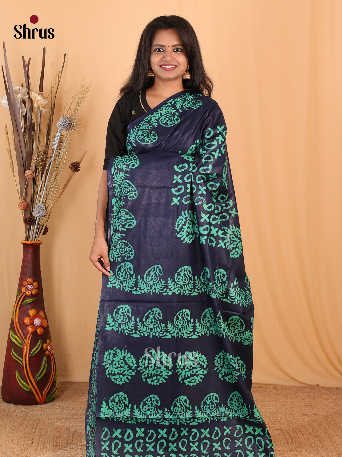 Blue & Green- Bhatik Saree - Shop on Shrus.com