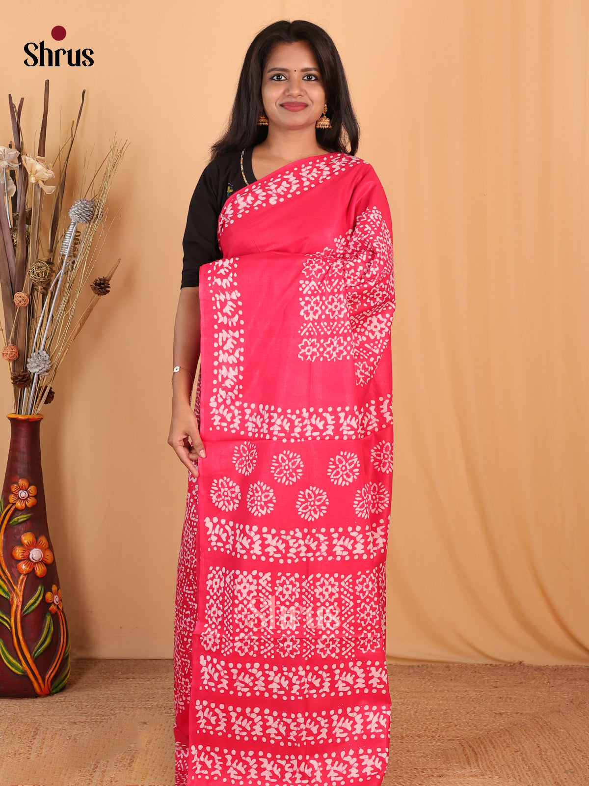 Pink - Bhatik Saree - Shop on Shrus.com