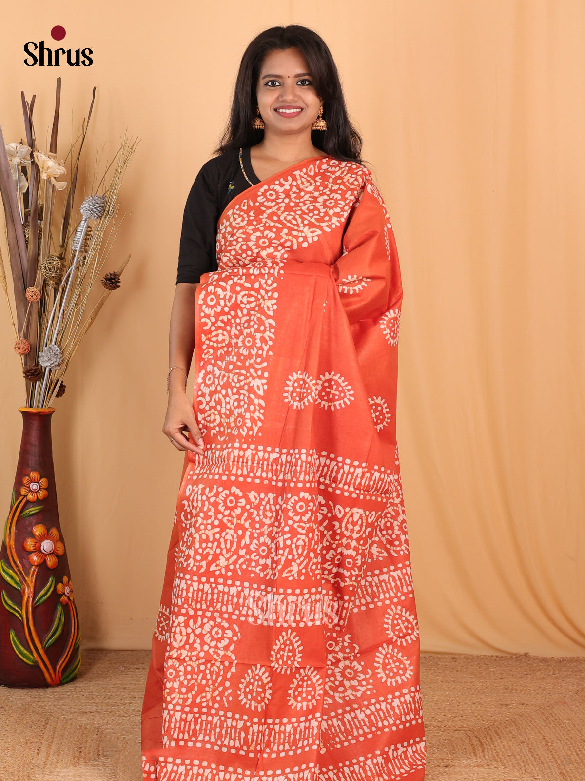 Orange - Bhatik Saree - Shop on Shrus.com
