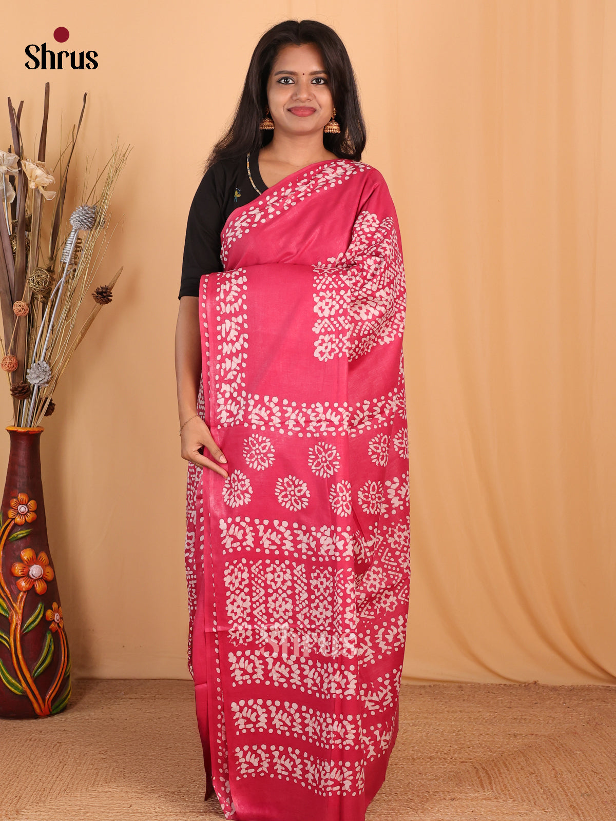 Pink - Bhatik Saree - Shop on Shrus.com