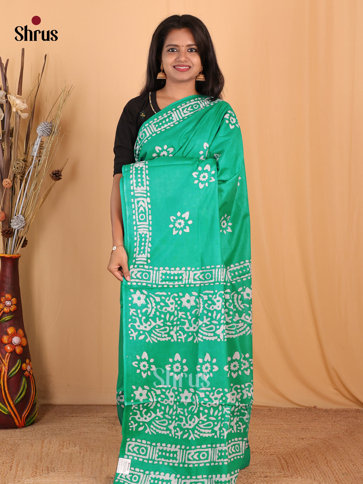 Teal Green - Bhatik Saree - Shop on Shrus.com