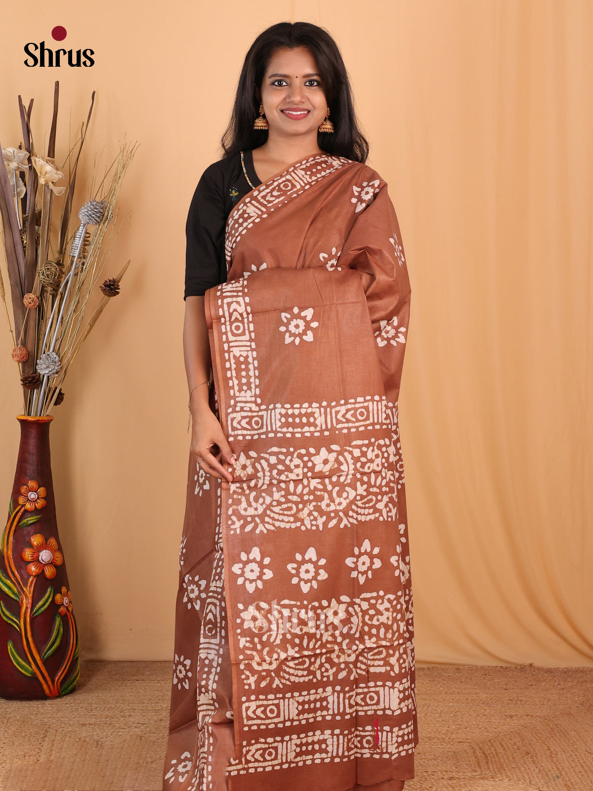 Brown - Bhatik Saree - Shop on Shrus.com