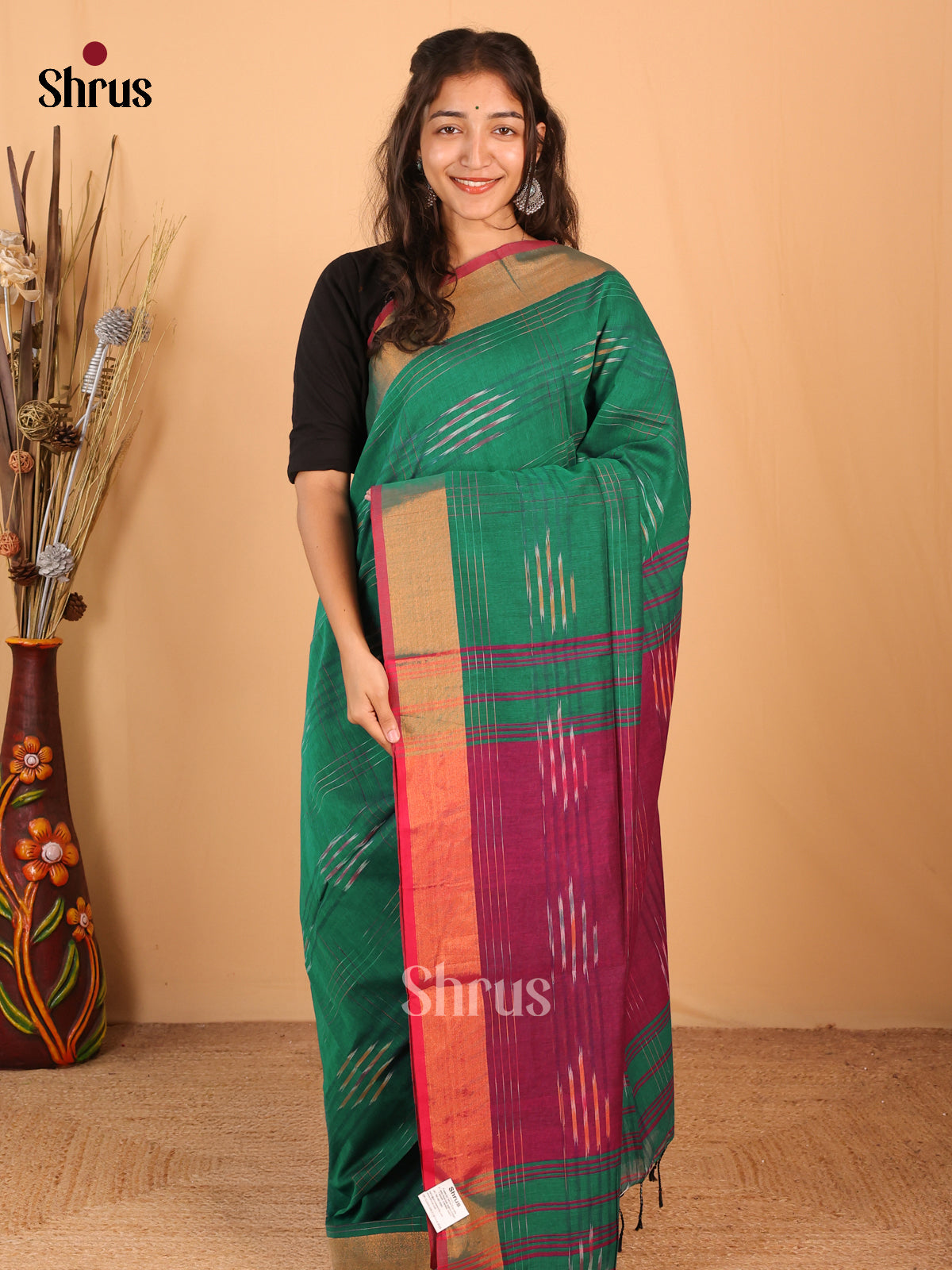 Green & Purple - Bengal cotton Saree - Shop on Shrus.com