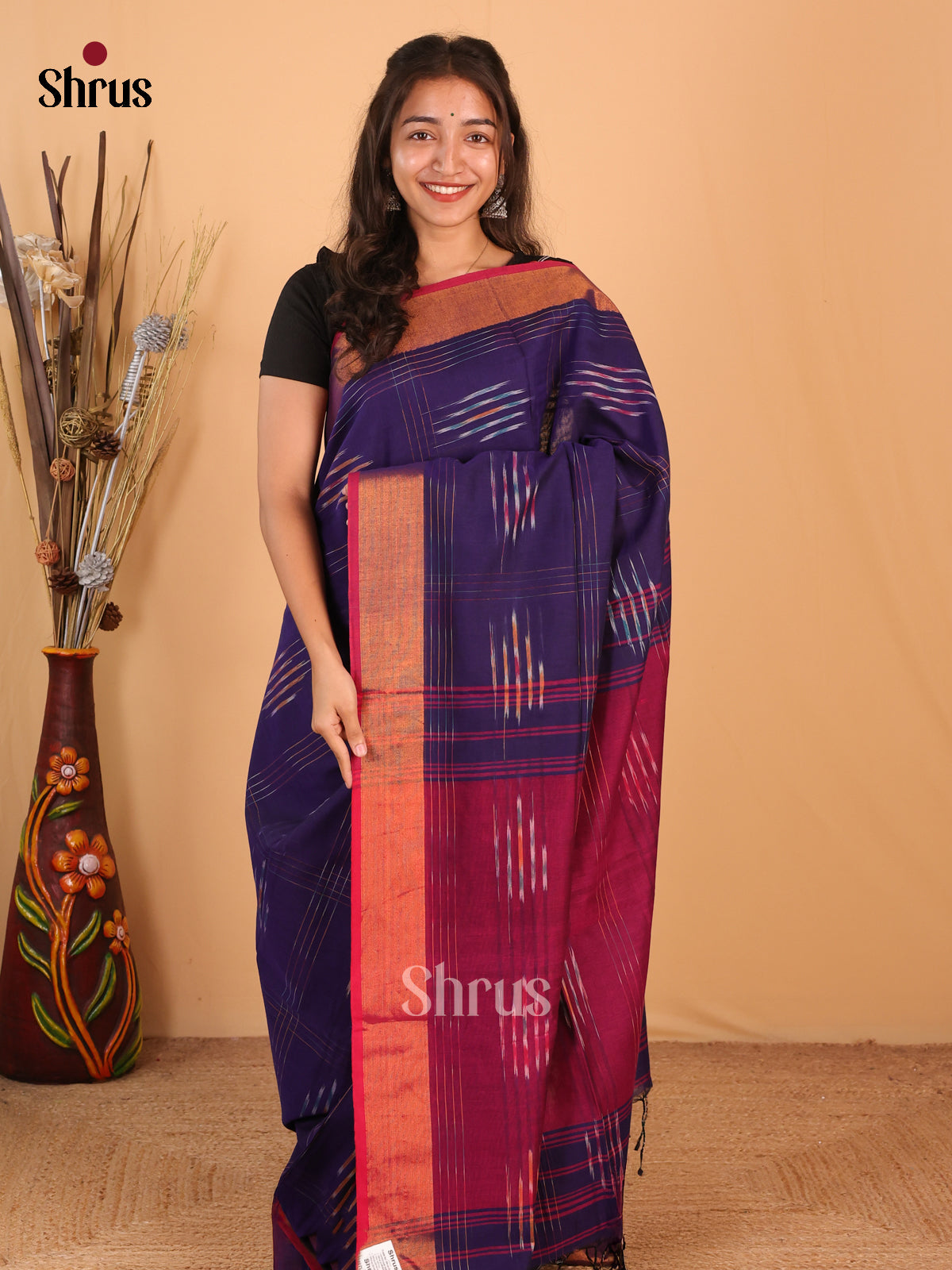Violet & Maroon- Bengal cotton Saree - Shop on Shrus.com
