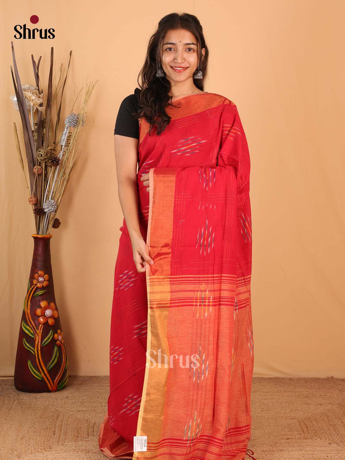 Red - Bengal cotton Saree - Shop on Shrus.com