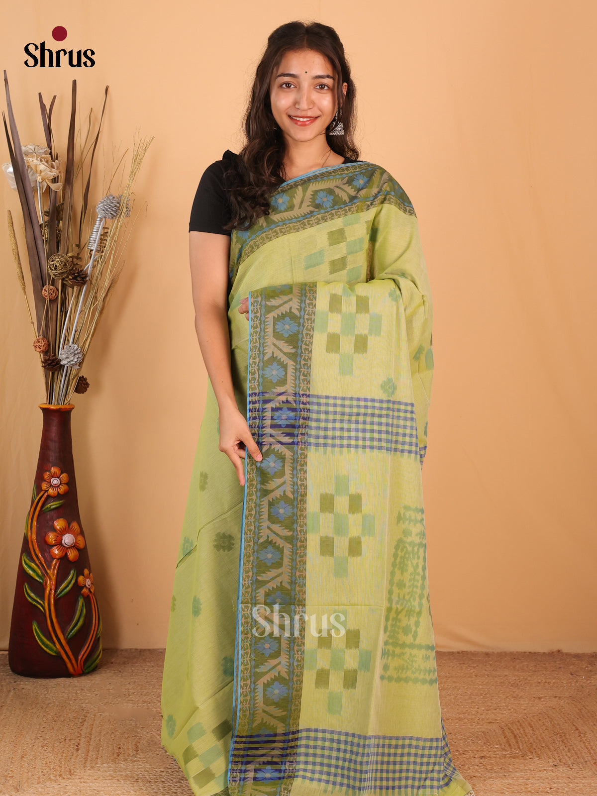 Green - Bengal cotton Saree - Shop on Shrus.com
