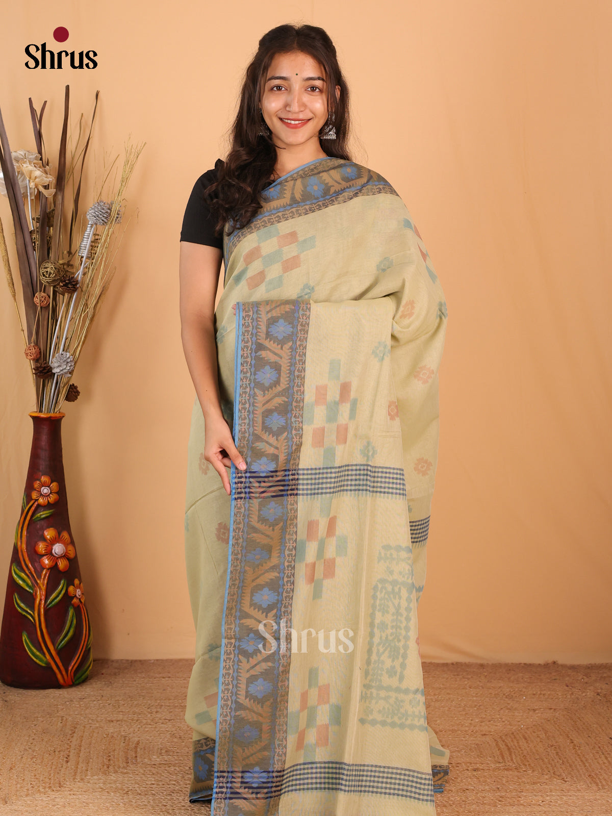 Cream - Bengal cotton Saree - Shop on Shrus.com