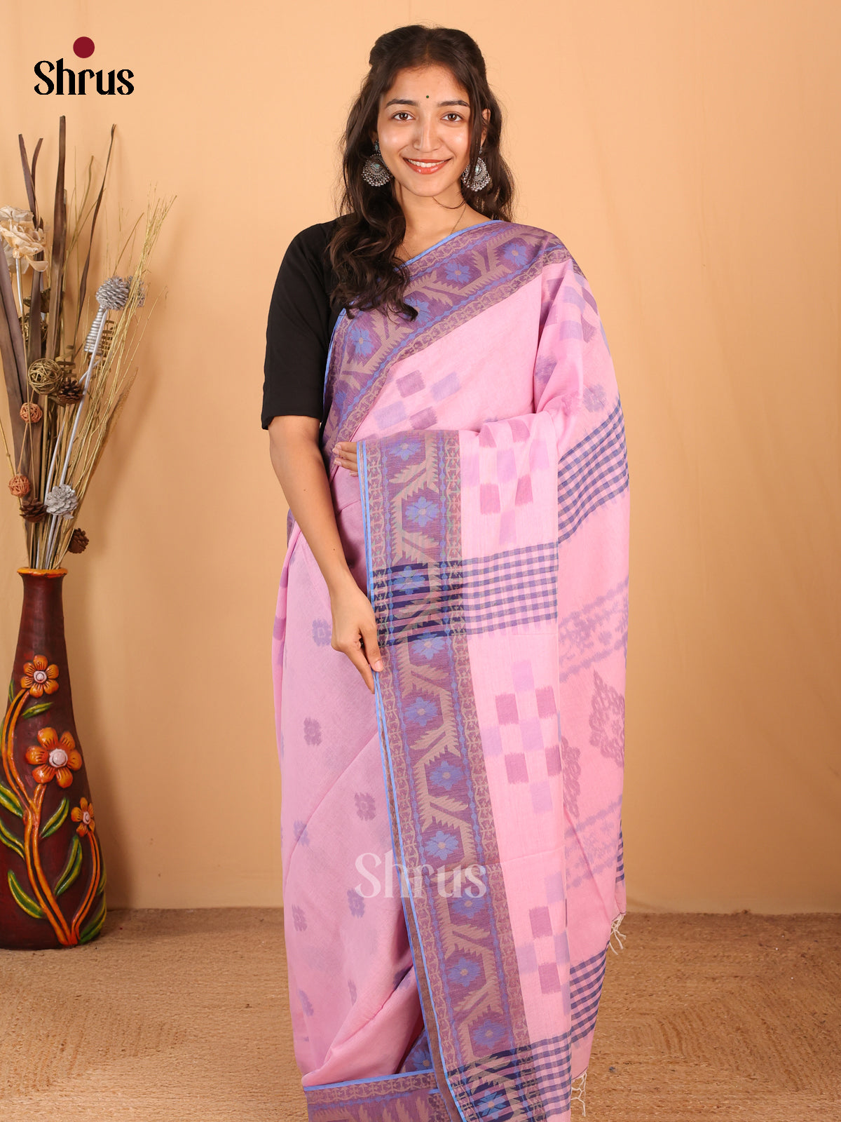Pink & Purple - Bengal cotton Saree - Shop on Shrus.com