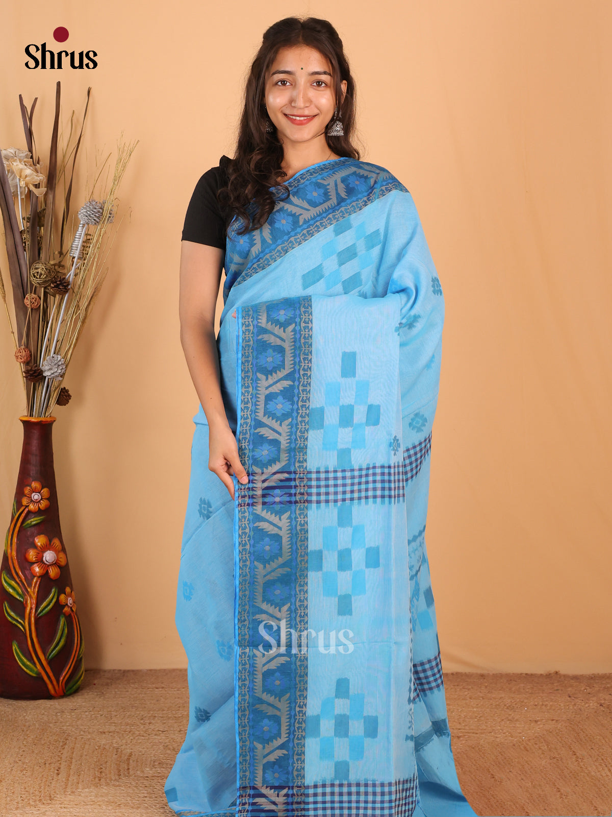 Blue - Bengal cotton Saree - Shop on Shrus.com