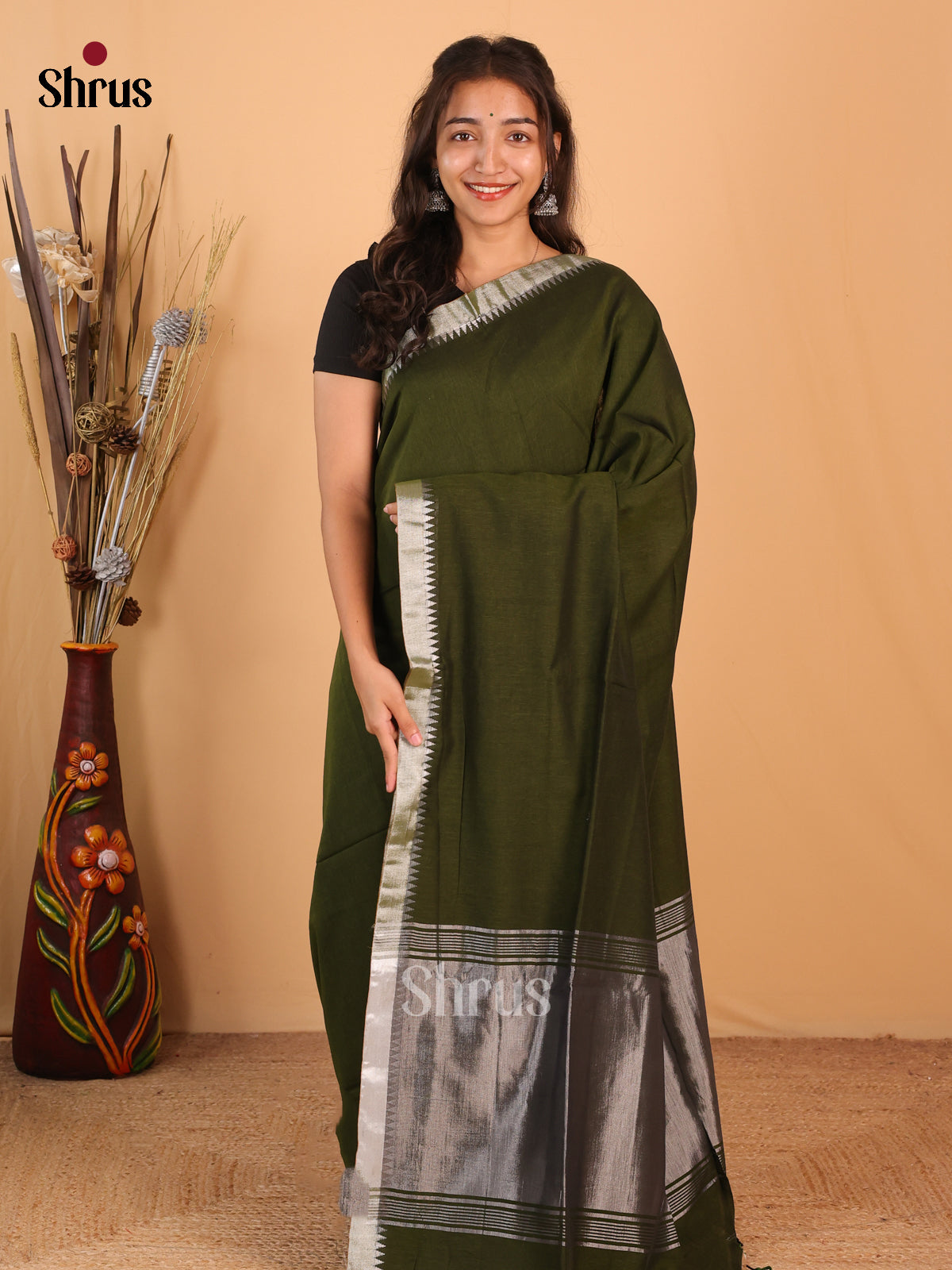 Green - Bengal cotton Saree - Shop on Shrus.com