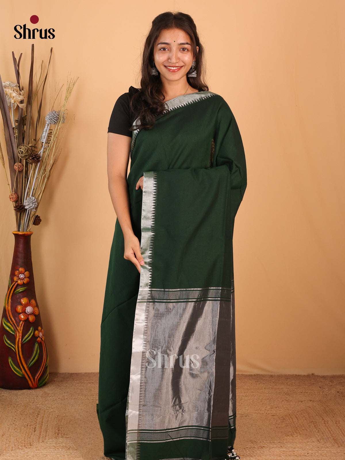 Green - Bengal cotton Saree - Shop on Shrus.com