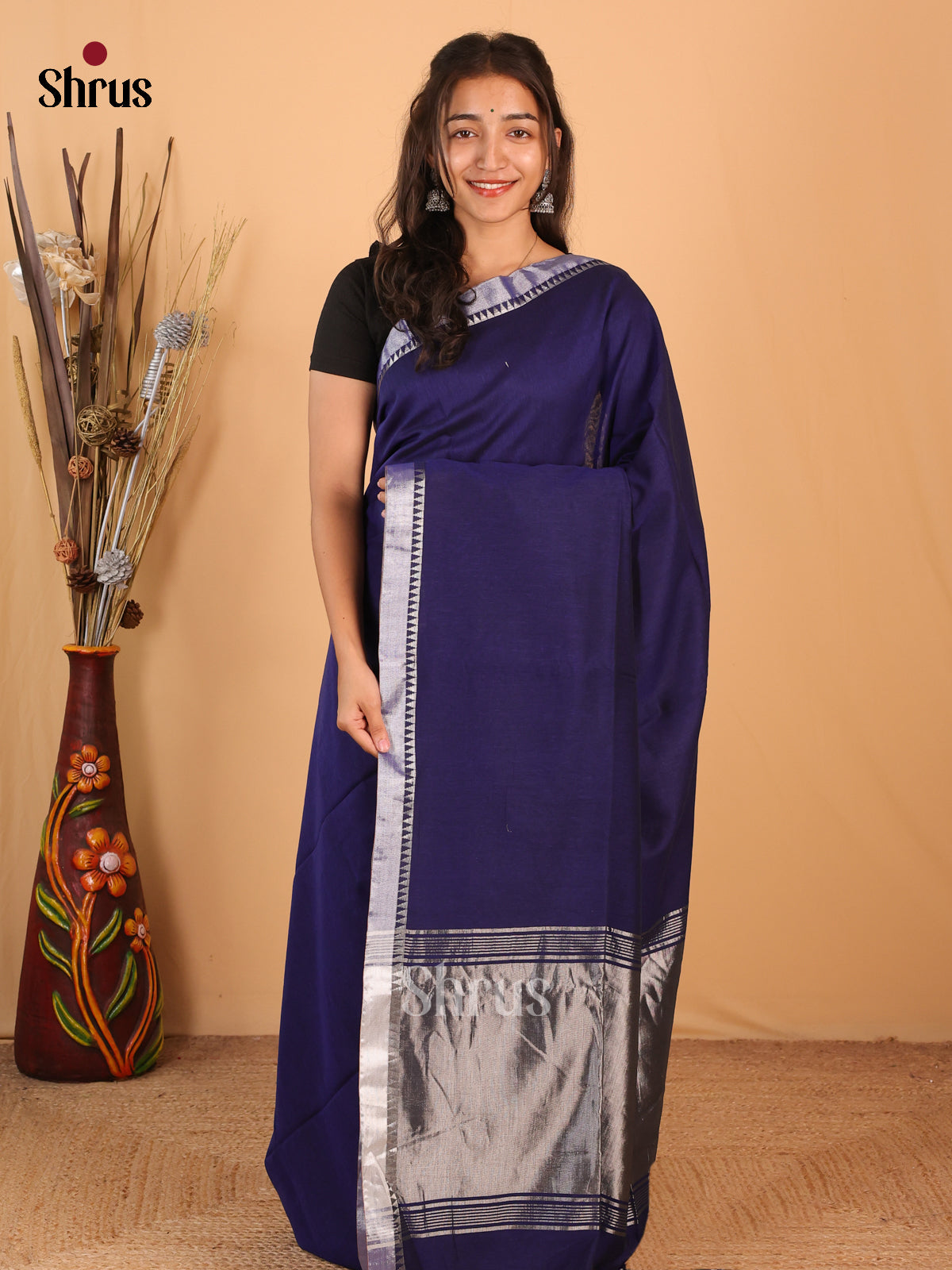 Blue- Bengal cotton Saree - Shop on Shrus.com